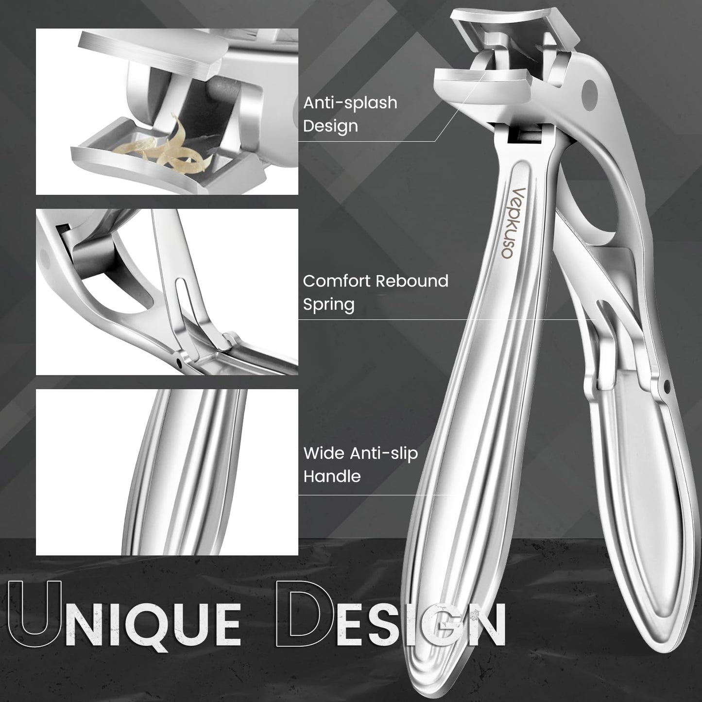 Vepkuso Toenail Clippers & Nail Clippers Set for Seniors - Heavy-Duty Long Handled Toenail Clippers for Thick Toenails, Men & Women | Hygienic Manicure Set | Gift Idea