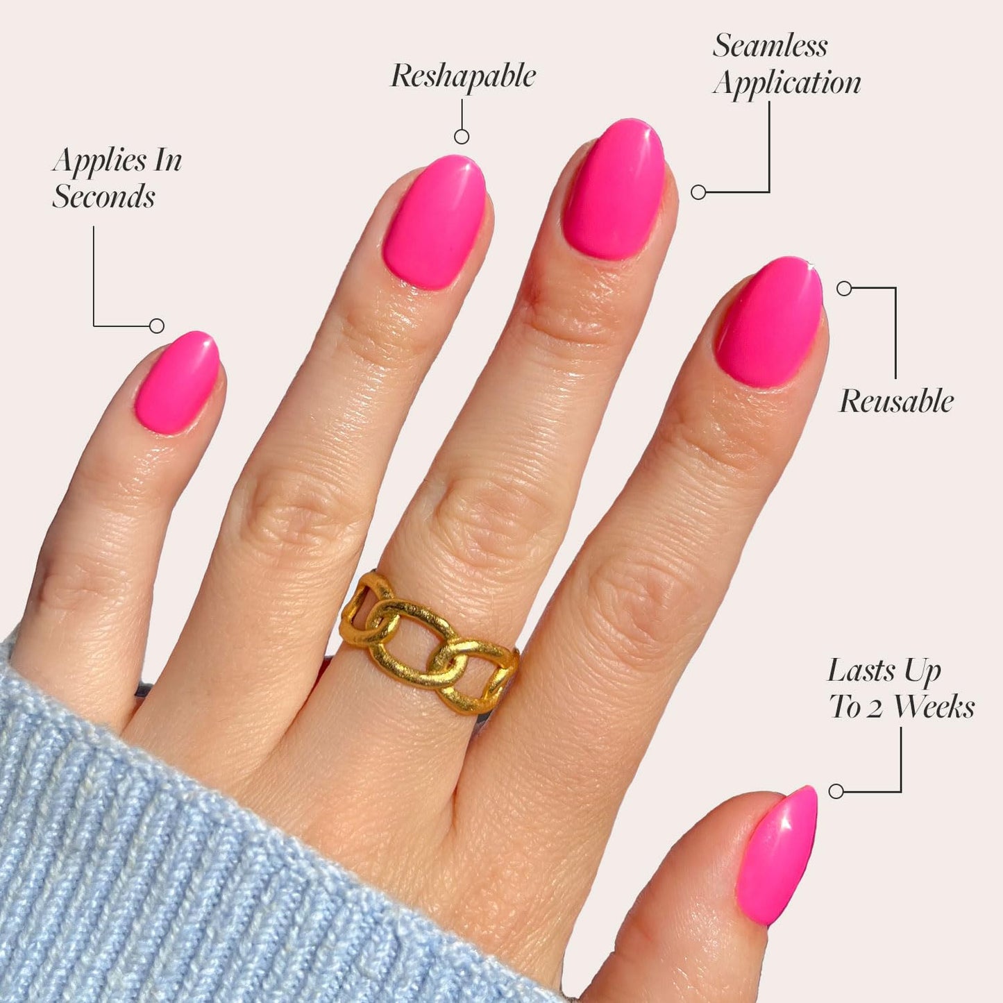 Glamnetic Press On Nails - Hot Pink | Opaque Bright Neon Pink Short Oval Fake Nails, Salon Quality | 15 Sizes - 30 Nail Kit with Glue