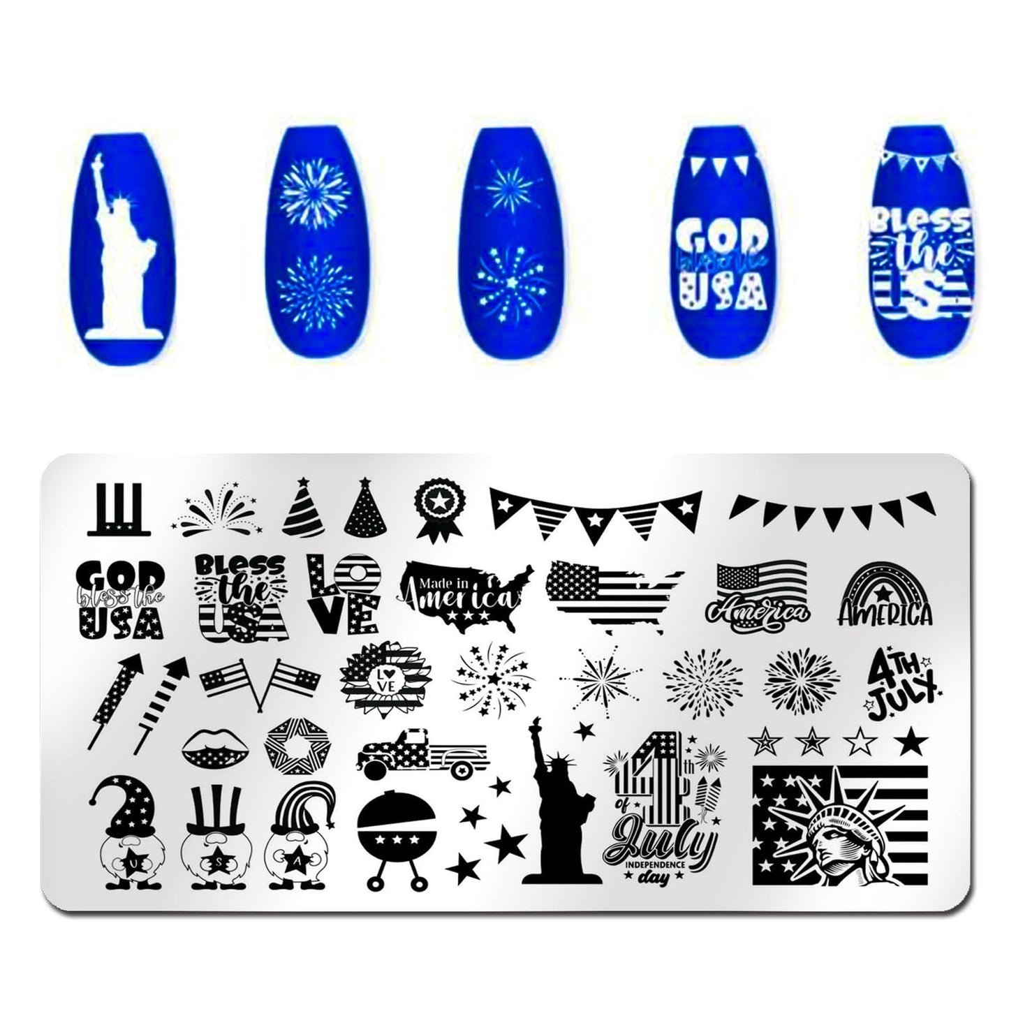 SILPECWEE 6 Pieces 4th of July Nail Stamping Plate Independence Day Nail Stamp Patriotic American Nail Design Stamp Stencils Nail Art Template Nail Art Stamping Kit Tools