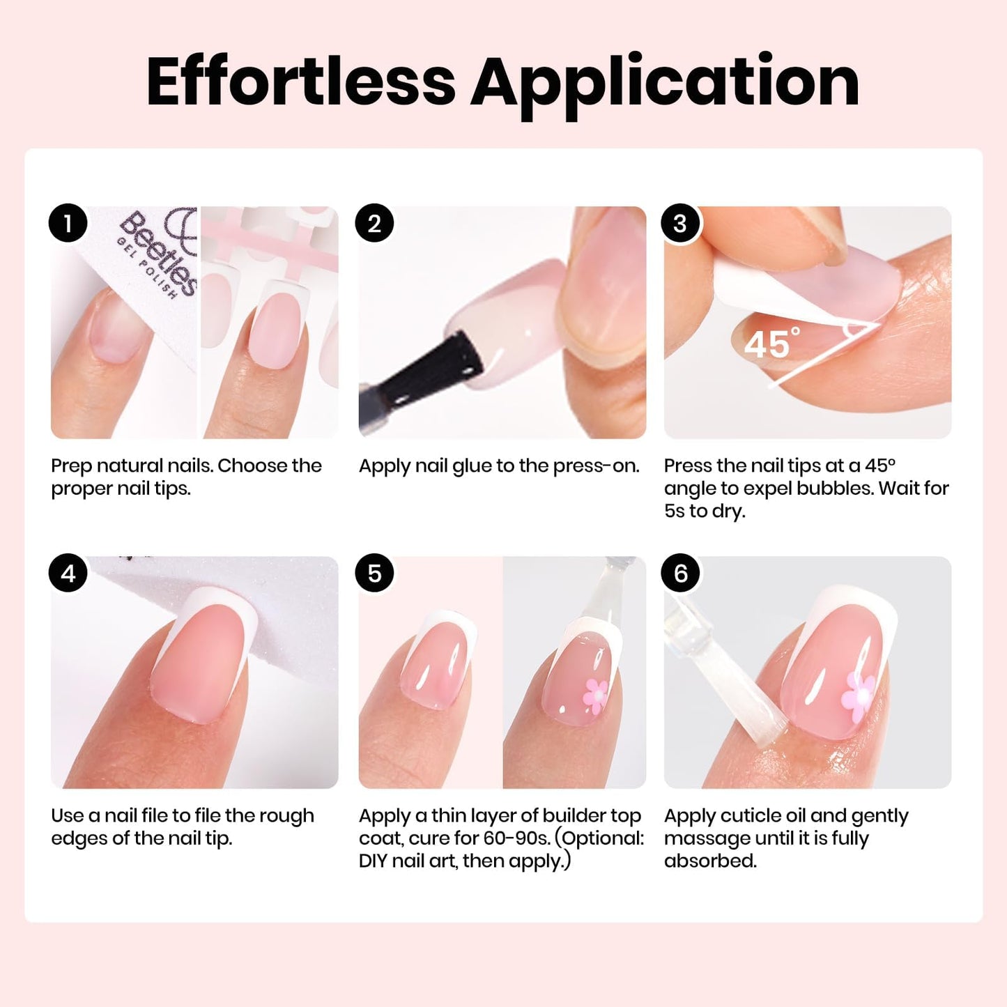 Beetles 4Pcs Press-On Nail Essential Kit, Fast Dry Nail Glue, Builder Top Coat, Nail Remover & Cuticle Oil Set, Complete System for Secure Wear, Easy Removal & Natural Nail Care