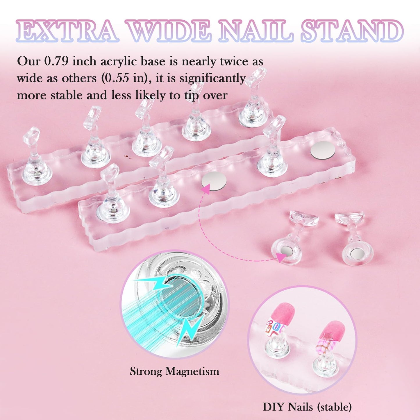 ESUOHYM 50 PCS Nails Packaging Bags with Nail Stand for Fake Nail, Holographic Press On Nail Storage Container Nail Art Kit for Diy Design, Nail Cardboards with 2 Double-sided Tape Salon Home Pink
