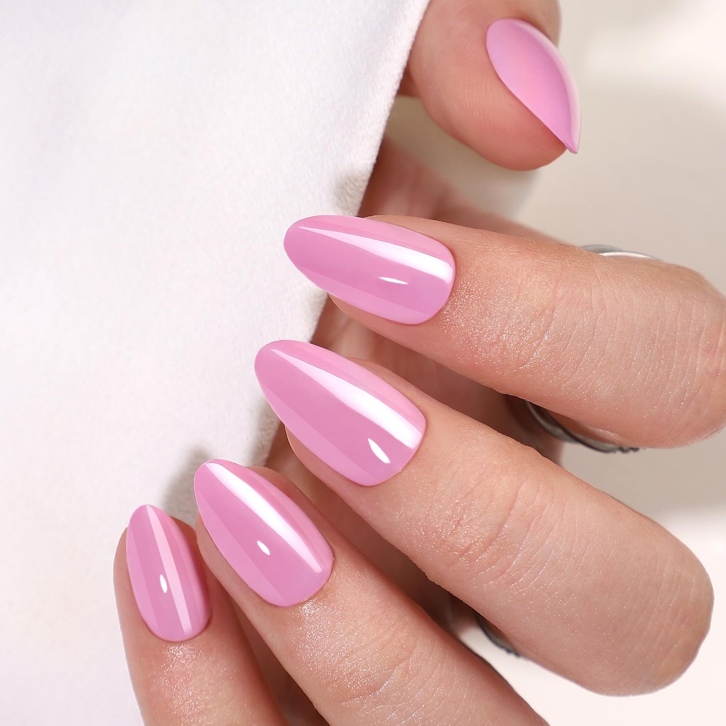 Hrnsnails Almond Shaped Press On Nails, Pink Press On Nails Almond, Glue On Nails Short Fake Nails with Glossy Designs,Acrylic Nails Press On Gel False Nails, Artificial Nails Stick On Nails for Women