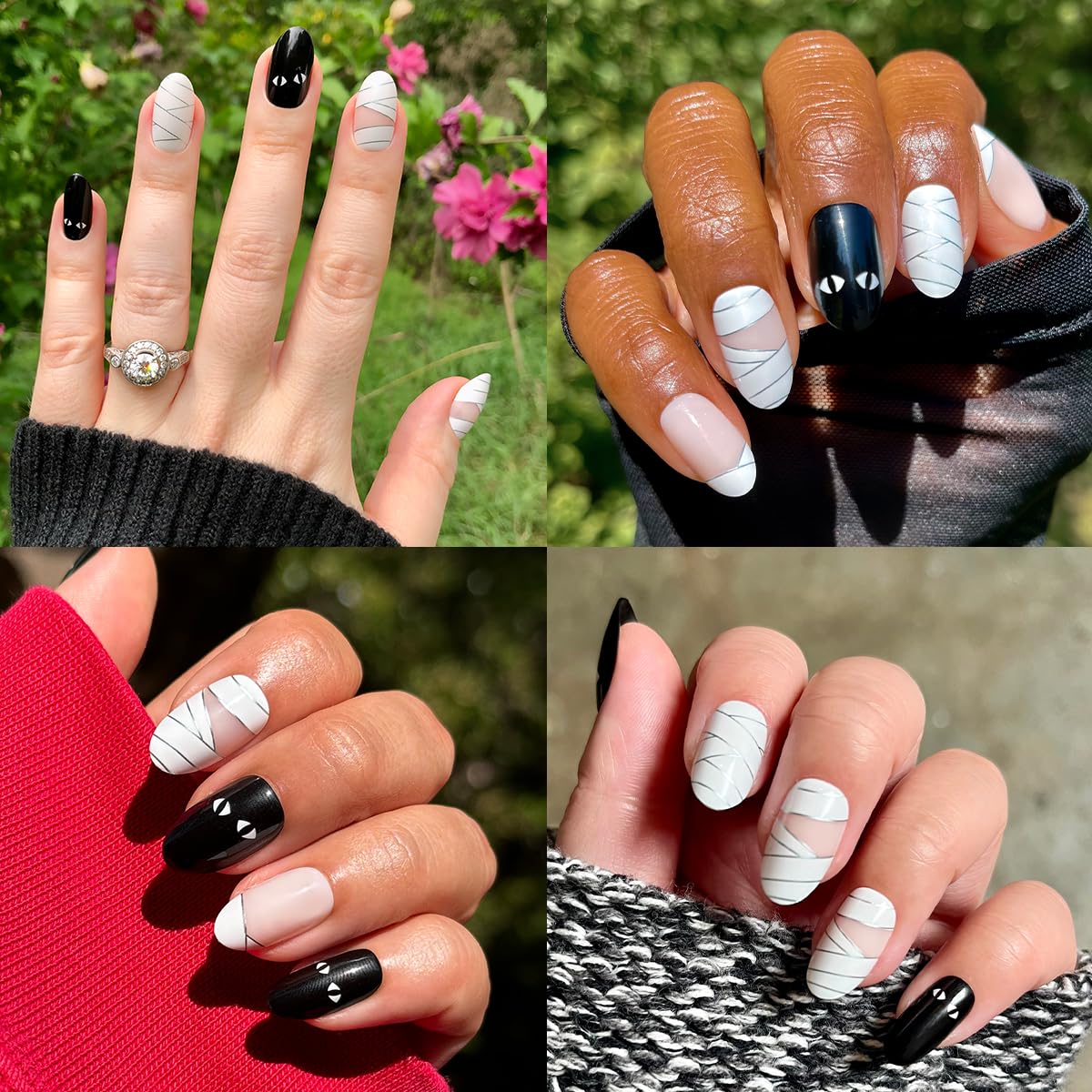 Olive & June Instant Mani Press-On Nails | Glue | Medium Oval | 42 Pieces, 21 Sizes | Non-Toxic, Long-Lasting Recycled Materials Realistic Look | Salon-Quality at Home | Halloween Mummy Mani