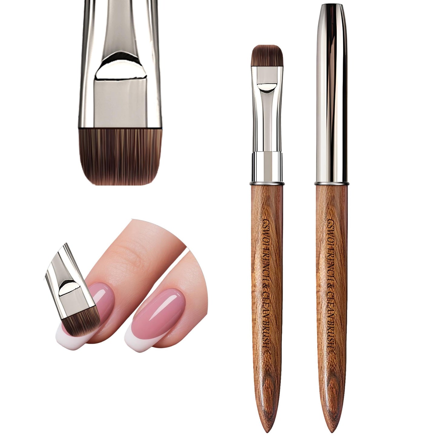 GSWOI Acrylic Nail Brush & French Tip Brush-Salon French Manicure Tool with Firm Flat Head,Streak-Free One Stroke Design,Nail Art Cleaning Brush