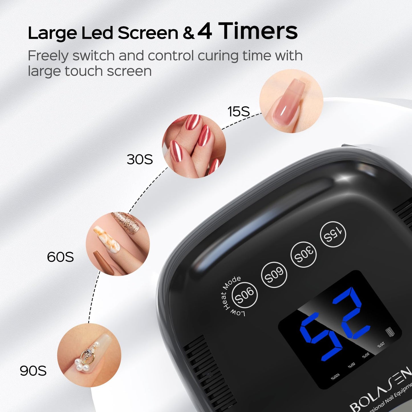 BOLASEN Cordless Rechargeable UV Nail Lamp - UV Light for Gel Nails with Metallic Reflector & Metal Base, 54W Portable Wireless LED Nail Dryer, Professional Fast Charger Curing Lamp for Salon, Black