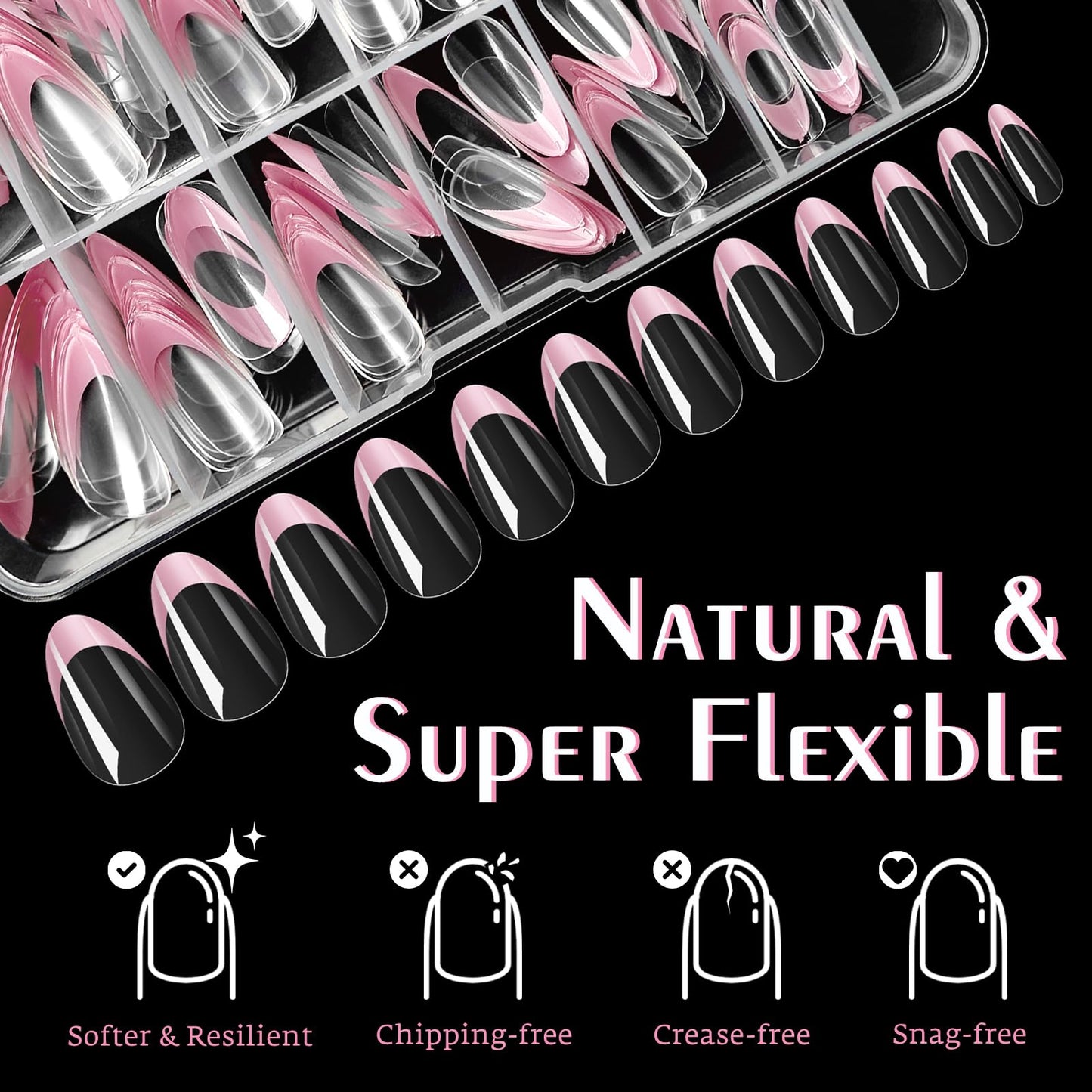 Bellelfin Pink French Tip Press on nails Short Almond Fake Nails, 120PCS Almond Nail Tips Short French Tip Nails, Clear Acrylic Press on Nail Full Cover False Nail