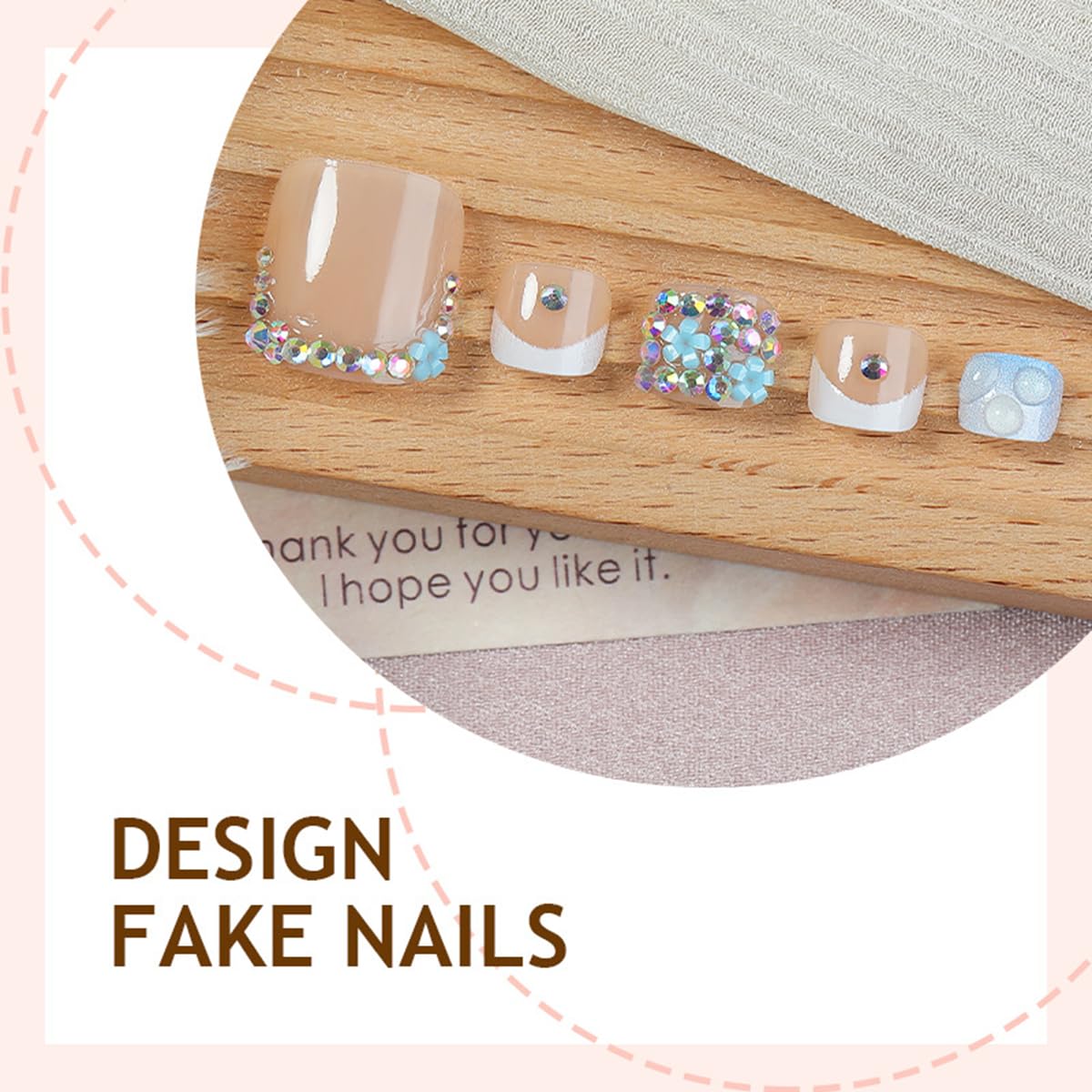 yefiuo 3D Drop Flowers Press on Toenails White French Toe Press on Nails Tips Kit Fake Toe Nails Press ons False Toenails Rhinestones Acrylic Glue on Nails Stick on Nails for Women Nail Supplies 24Pcs