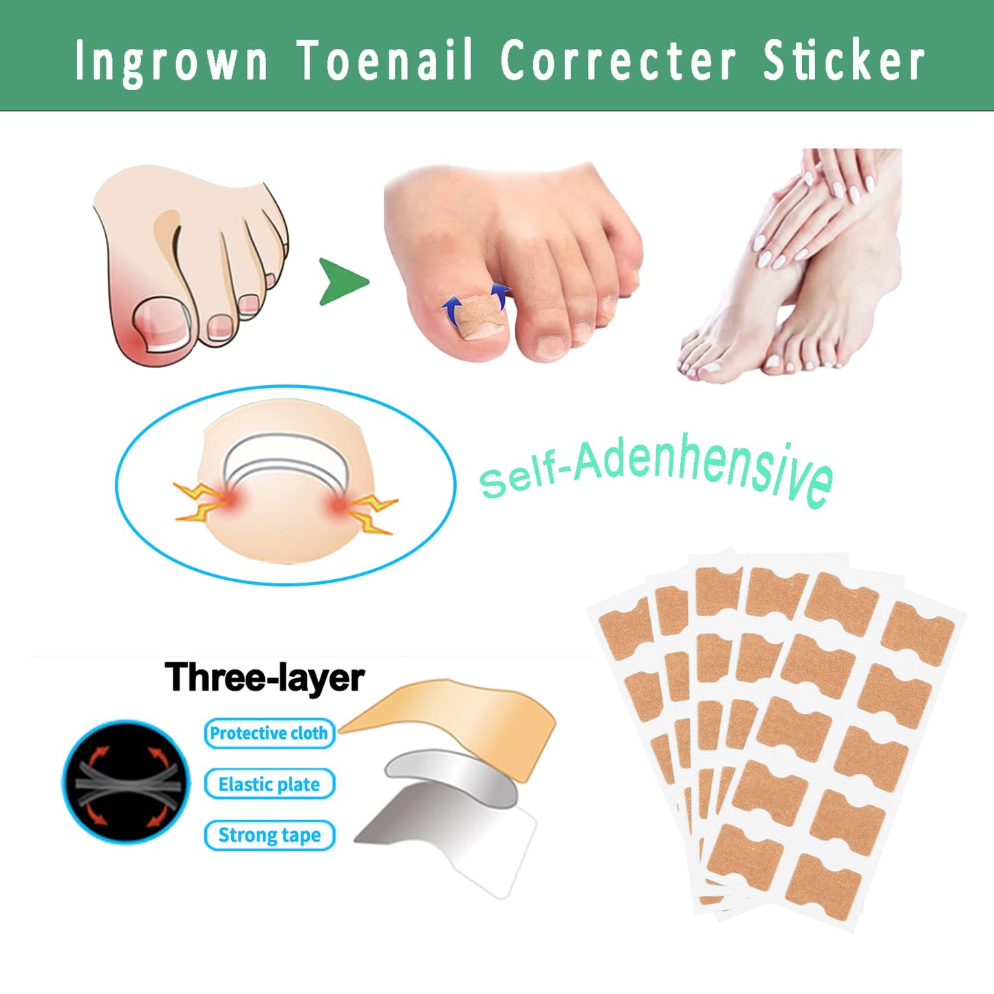 tituouou Professional Ingrown Toenail Treatment Set with Breathable Ingrown Toenail Strips,Ingrown Toenail Removal Kit,Curved Toenails Corrector Patch, Ingrown Toenail Corrector Tool Set for Home Use