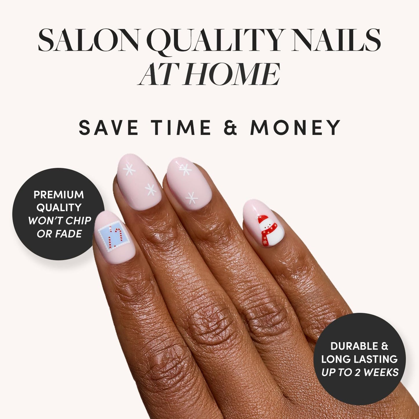 Glamnetic Press-On Nails Bundle - Cocoa & Kisses & Candy Crush | Short Oval Nude Nails with Festive Winter Graphics | Short Oval Fake Nails with Candy Cane Swirl Design and Velvet Finish | Durable, Sa