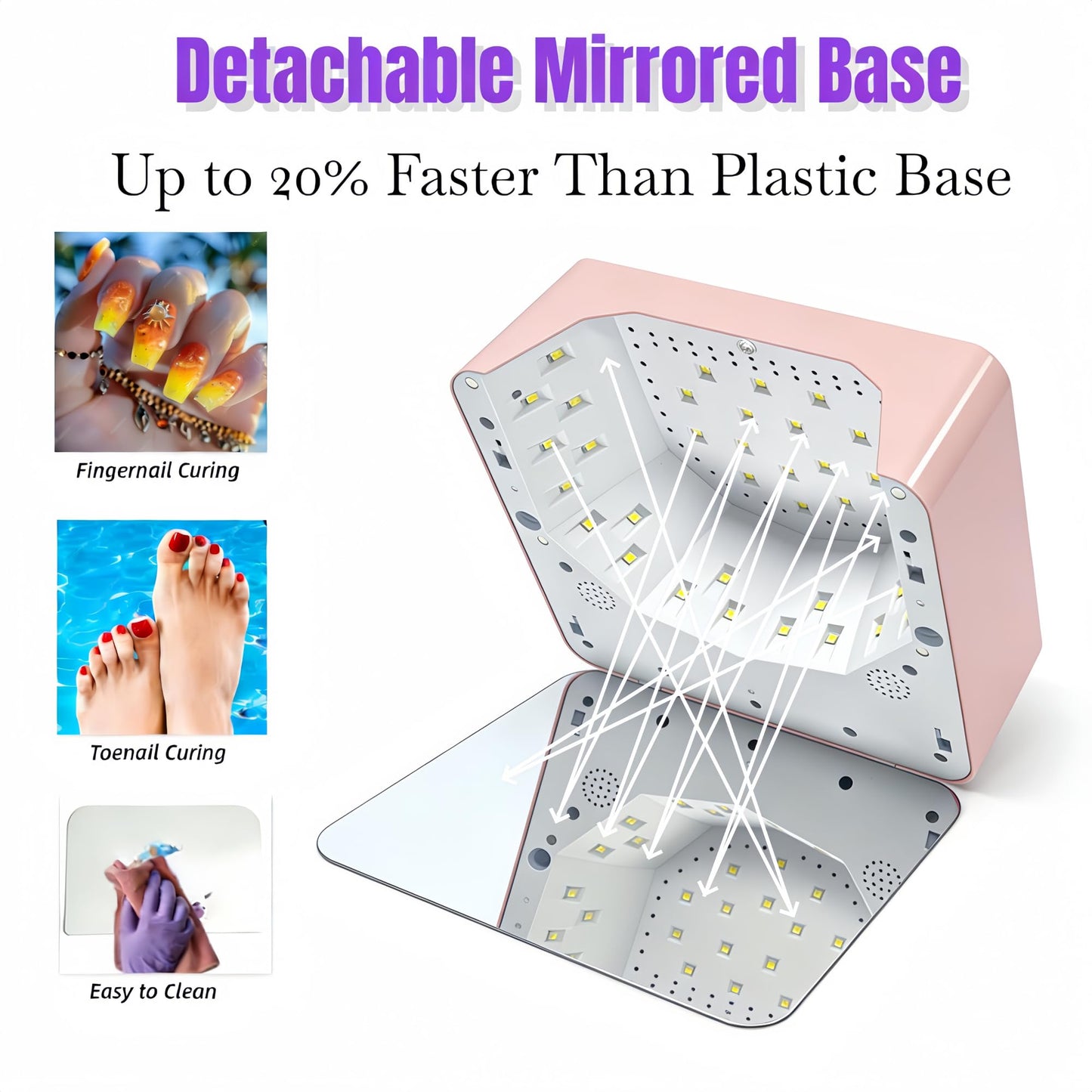 Rechargeable Cordless UV LED Nail Lamp, 86W UV Nail Light for Gel Polish & Acrylic Nails, Fast Curing Nail Light for Gel Nail, Metal Mirror Bottom, Auto Sensor, 39 LED Beads, Salon & Home Use (Pink)