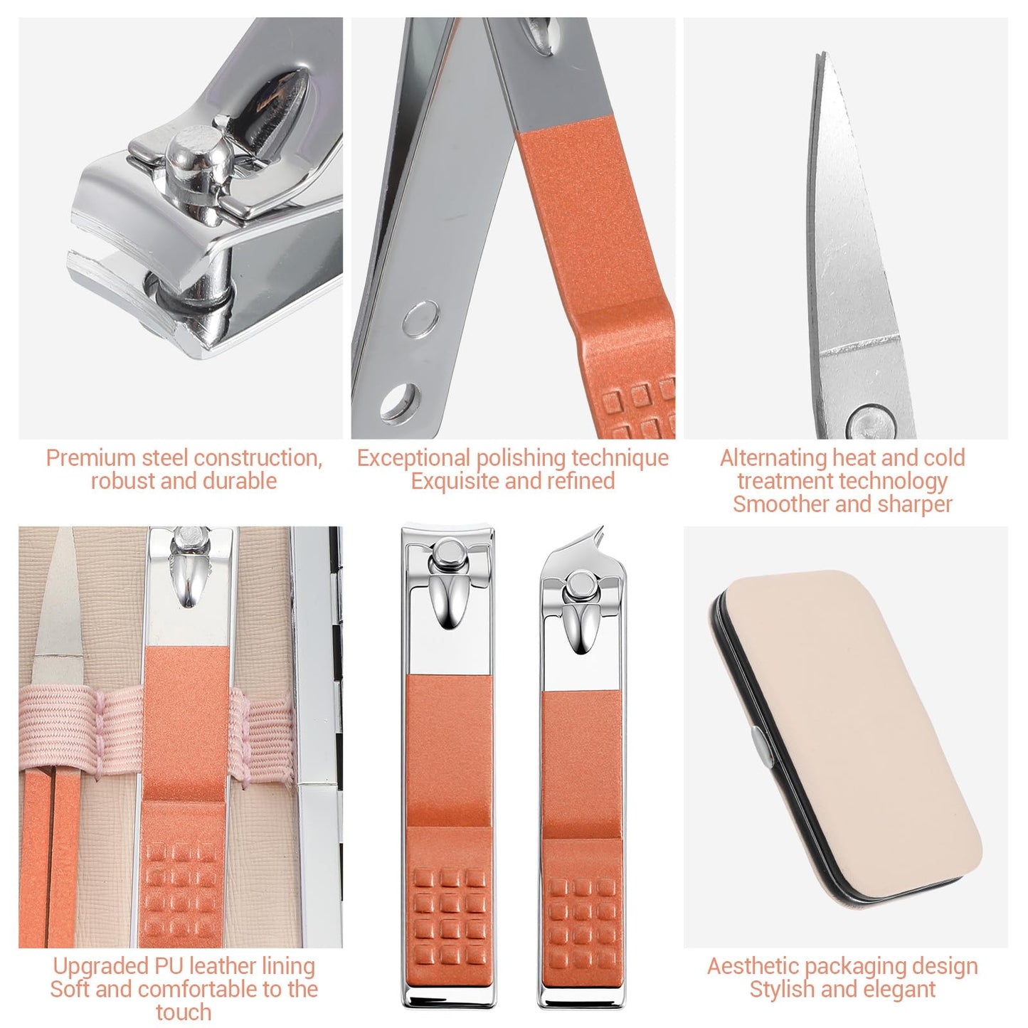 6 Sets Manicure Set 8 in 1 Stainless Steel Nail Clippers Pedicure Kit, Professional Manicure Grooming Kit Cuticle Nail Care Foot Pedicure Tools with Portable Travel Case for Men Women Gift (Rose Gold)