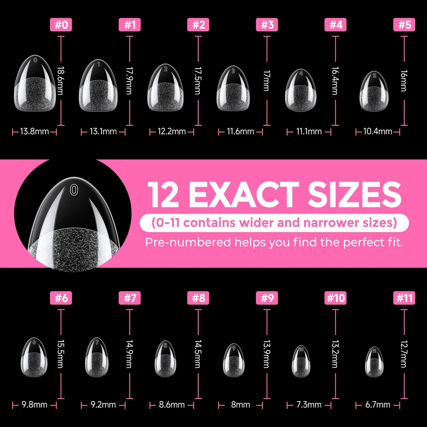 UNA GELLA Extra Short Almond Nail Tips Full Cover 216PCS Gel Nail Tips Short Almond Shaped Nails Tips Soft Gelly Gel Clear Fake Nails Tip for Acrylic Nail Tip Soak Off Home DIY Salon Nails 12 Sizes
