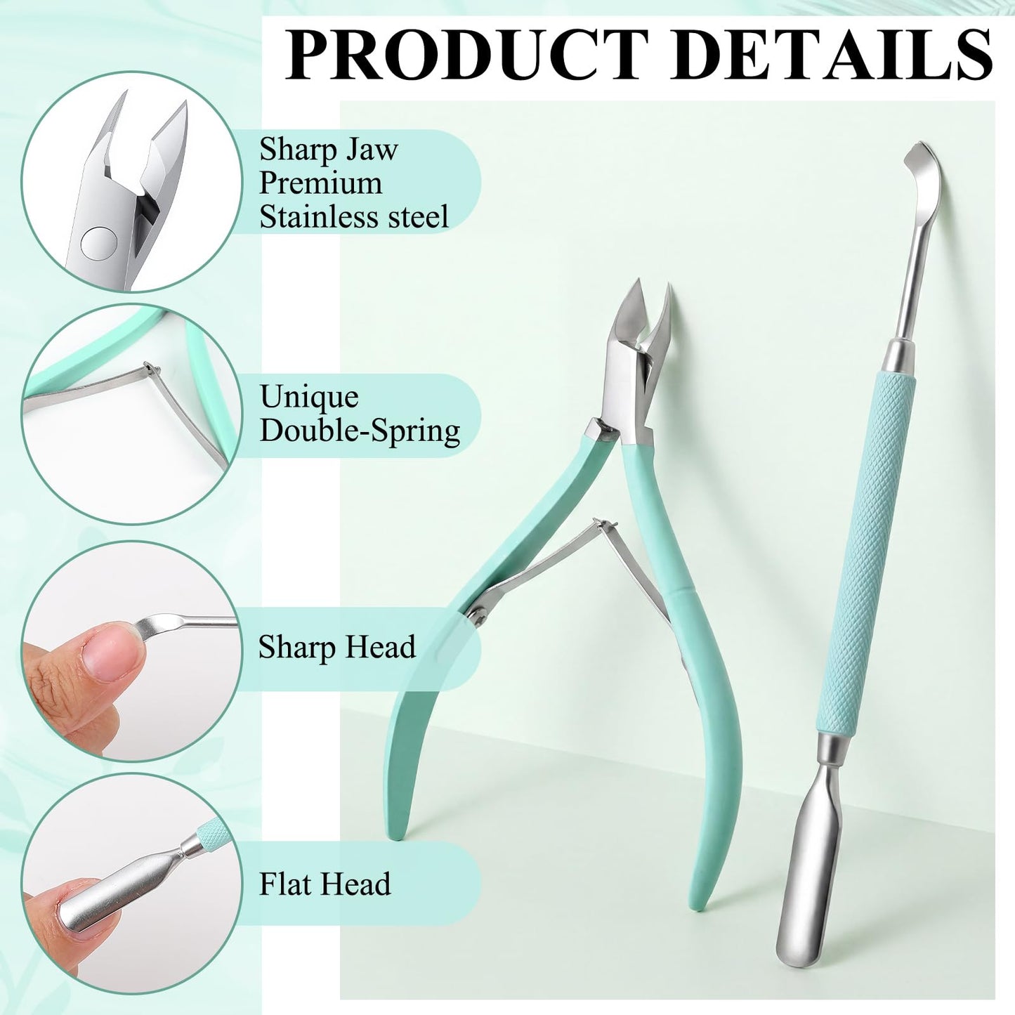 Lothee 10 Pack Cuticle Trimmer with Pusher 200 Self Sealing Sterilization Pouches, Professional Stainless Steel Cuticle Nipper Remover Cutter Manicure Tool Kit for Home Salon Nail Care(Mint Green)