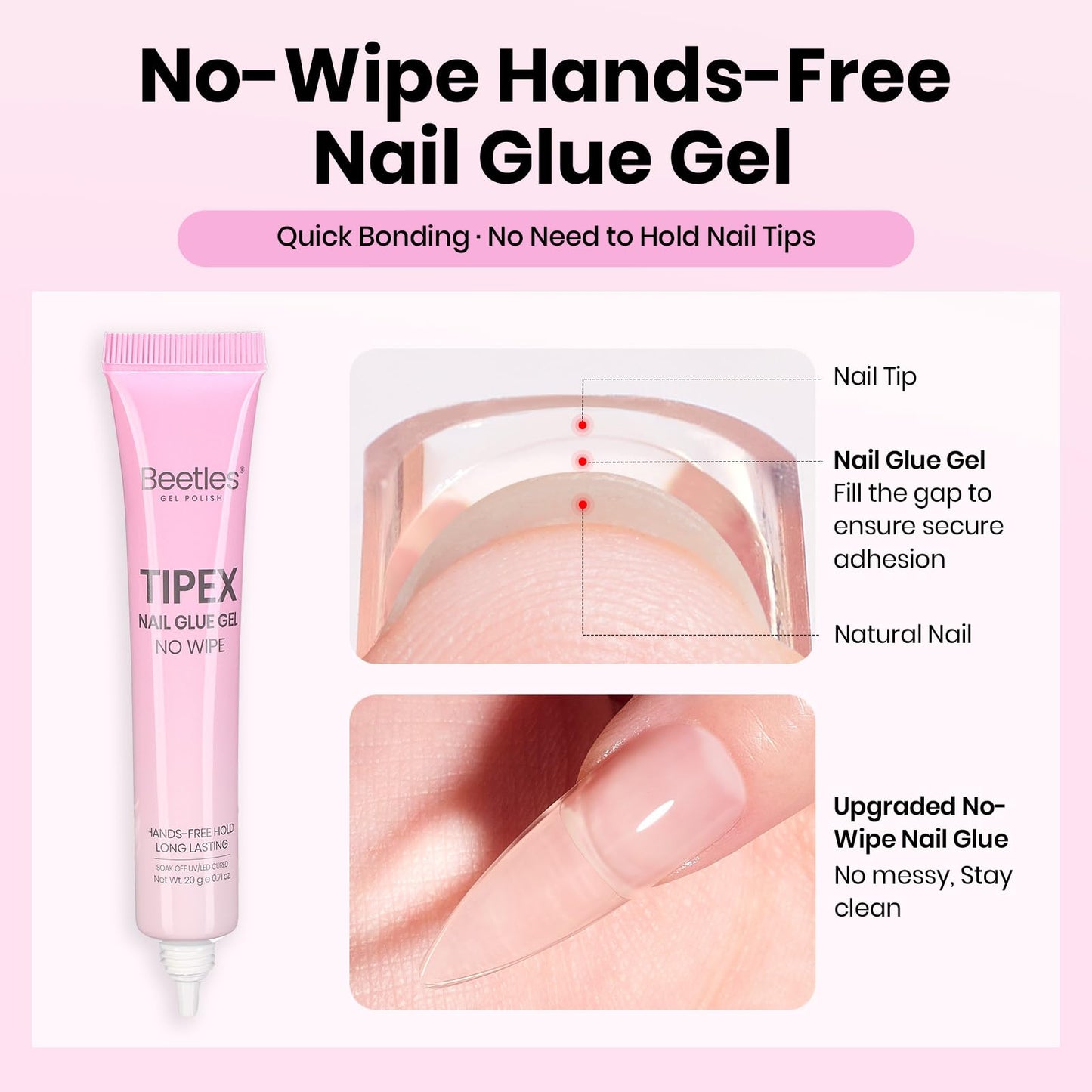 Beetles Tipex Lite Nail Tips Kit with Dehydrator & Primer, Medium Stiletto Full Cover Clear Nails 256PCS 16 Sizes, Mini UV Lamp, 20g Solid Nail Glue, Base & Top Coat, All-in-One Nail Starter Kit