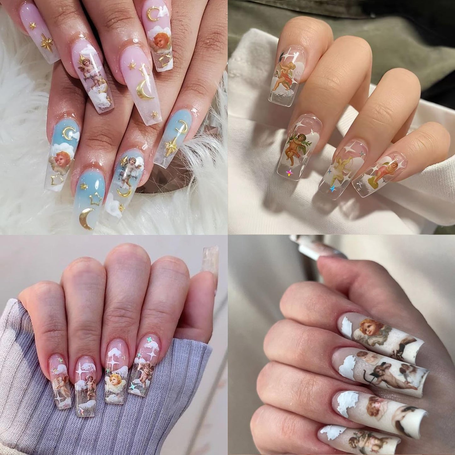 8 Sheets Angel Nail Stickers 3D Self-Adhesive Cupid Nail Art Stickers Decals Rose Flowers Love Heart Wings Nail Art Design Stickers Valentine's Day Nail Decorations for Women Acrylic DIY Manicure