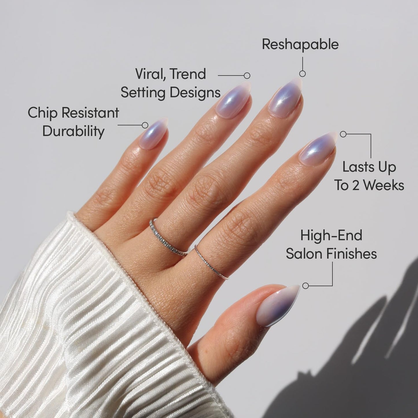 Glamnetic Press On Nails - Short Almond Fake Nails, Milky White Nails with Blue Aura Glazed Finish, Sky Berry | 15 Sizes - 30 Nail Kit with Glue | Gift for Mom