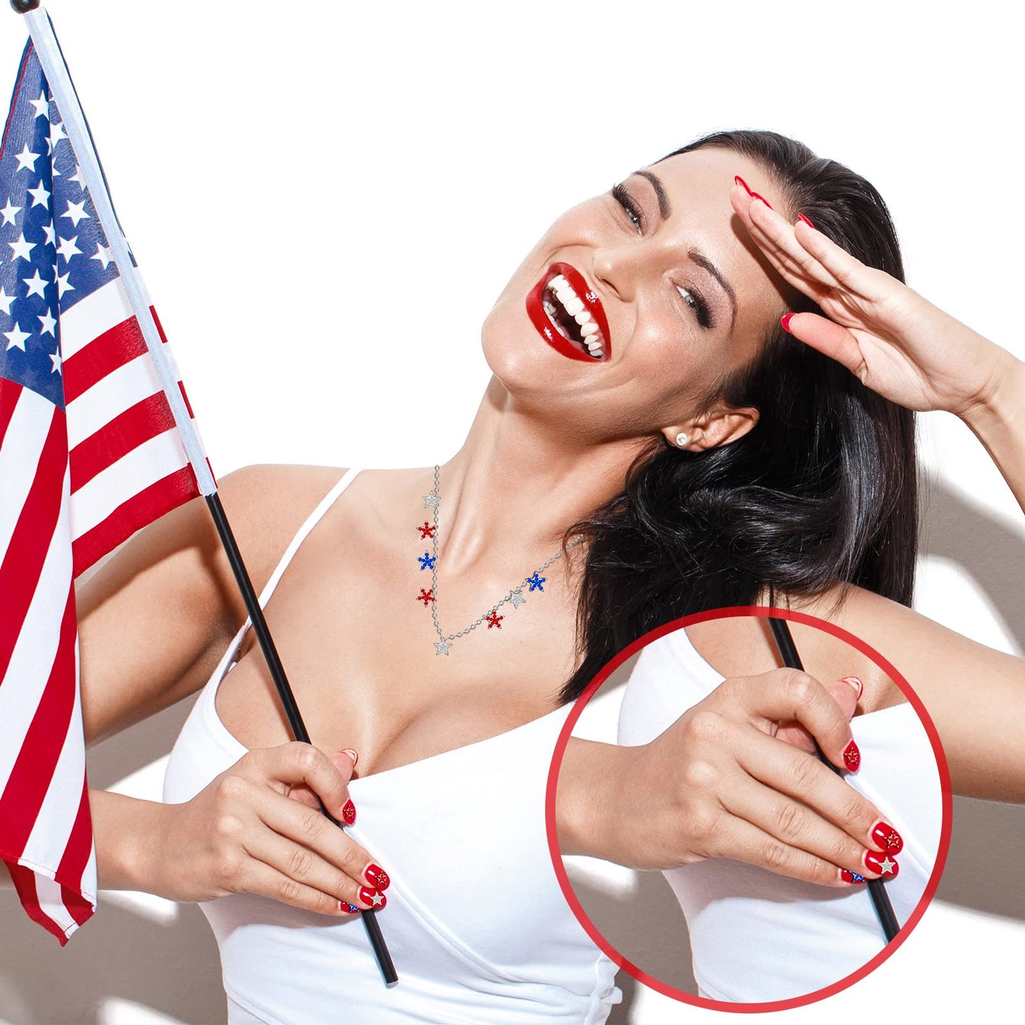 Leelosp 36 Pcs Star Shaped Nail Charms 4th of July for 250th Anniversary, Patriotic Red White Blue 3D Alloy Rhinestones, DIY Nail Art Gems, Independence Day Jewelry for Women