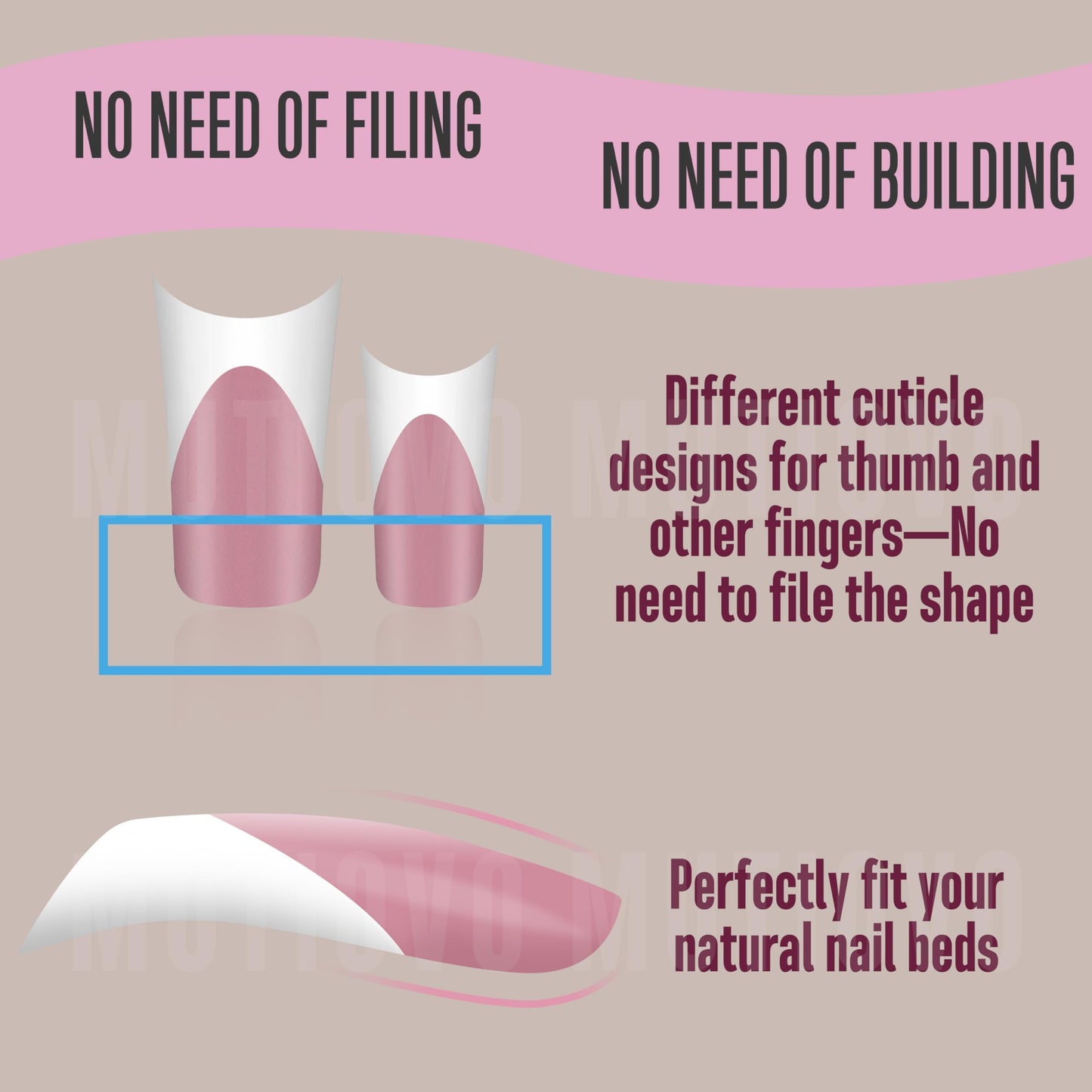 MUTIOVO White French Tip Duck Feet Nail Tips Full Cover for Press on Acrylic with Moon Curve, BERRY PINK Extra Thick Medim Long, Flare Wide Soft Gel Fake False Nail Extension x 15 Sizes 150 pcs