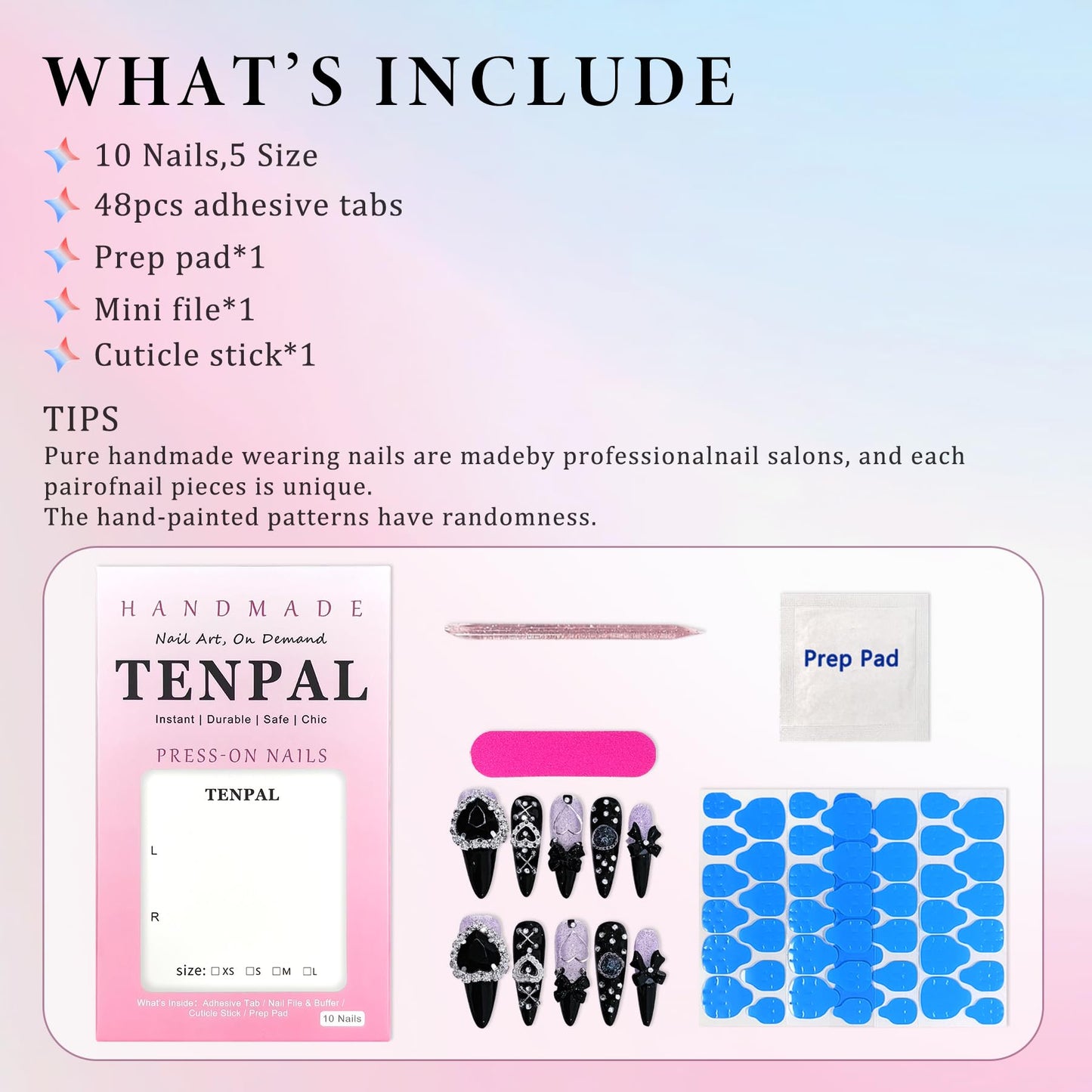 TENPAL Glam Punk Press on Nails Stiletto Almond Long,3D Heart Rhinestones&Metal Chains Designs,Black Glitter Purple Chrome Nails with Full Cover Micro Gems,Y2K Edgy Girly Streetwear Nails,10pcs XS