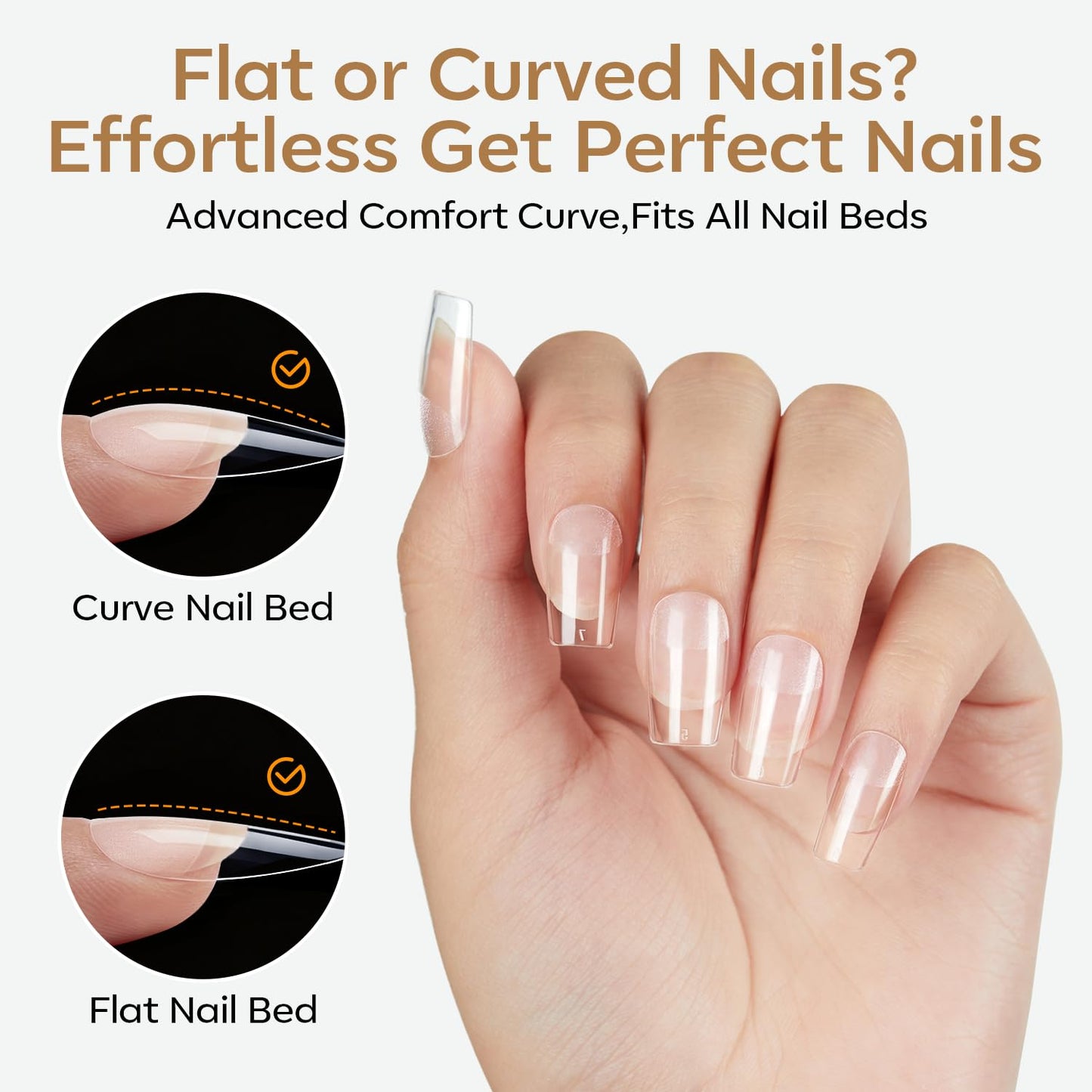 modelones Short Square Nail Tips, 360pcs Pre-etched Clear Fake Nails Press On Full Cover Half Matte 15 Sizes Acrylic Gel Tips for Extension Salon