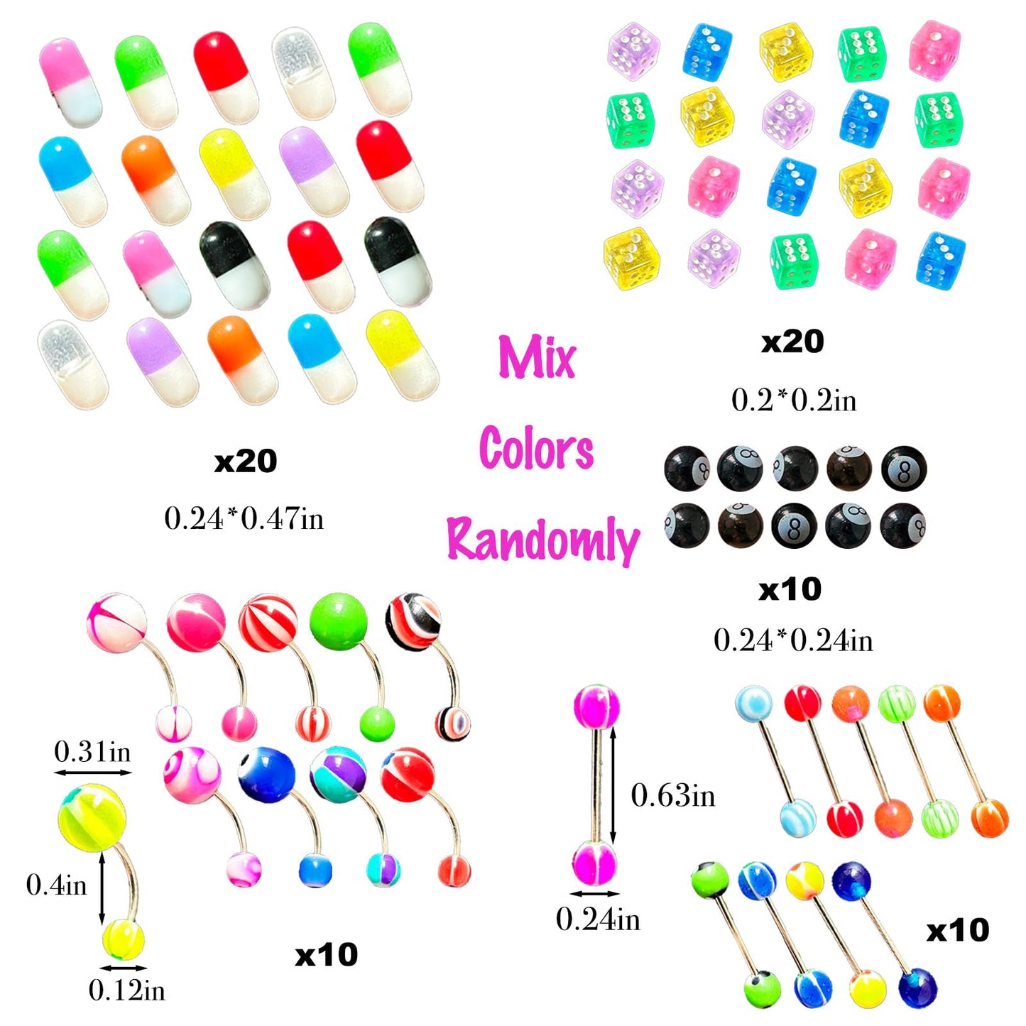 BBATT-HAPPY 197PCS Nail Charms for Acrylic Nails，Monster Eye Pill Puncture Dice Billiards Cone Pin Door Handle Mechanical Parts Nail Decorations ，Nail Accessories for Nail Art Supplies Manicure DIY