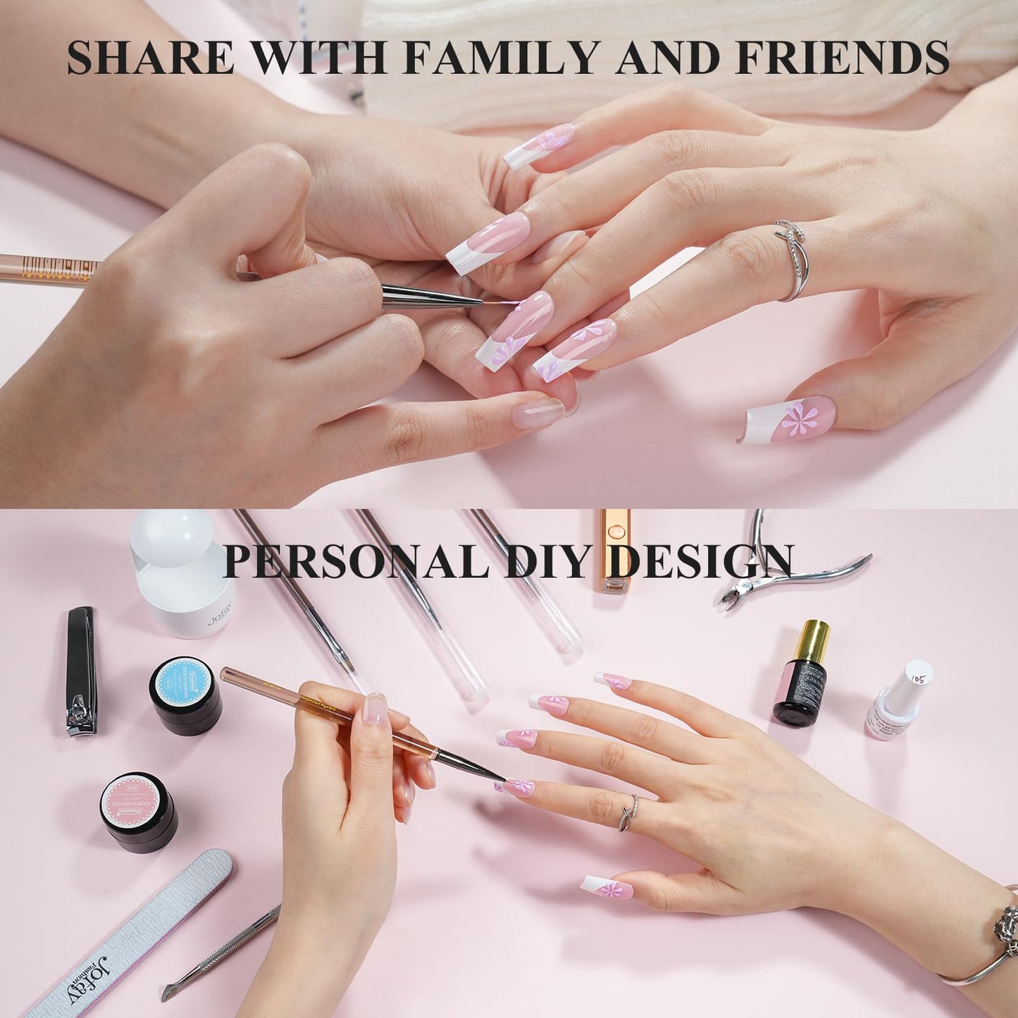 French Gel Nail Tips - Jofay Fashion French Tip Press on Nails 10-Piece Set 320Pcs, 3 in 1 Nude long Square Nail Tips, No Need to File Acrylic Fake Nails for Nail Art DIY & Nail Extension, 16 Sizes