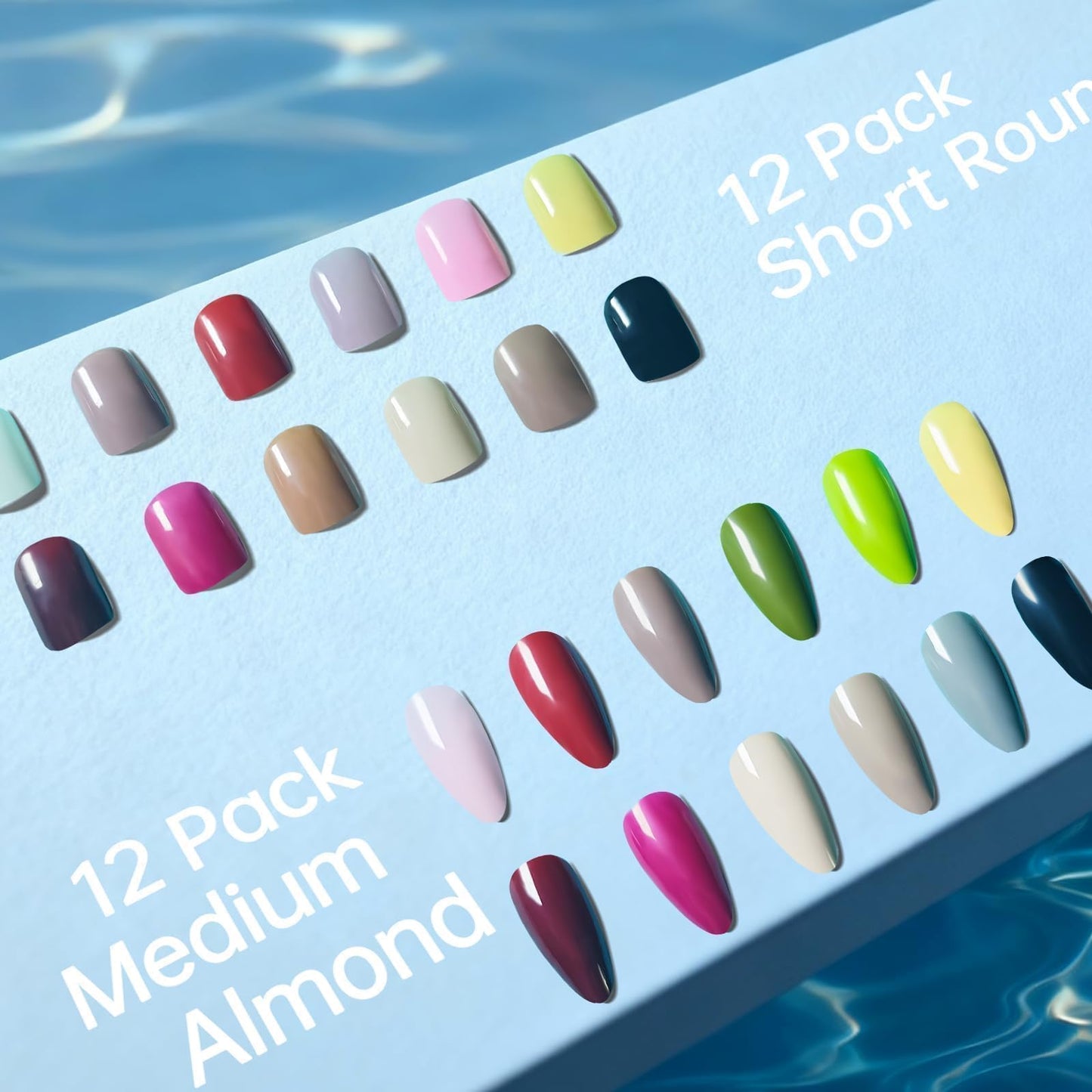 whisrvival Press On Nails 576Pcs with 12Pack Short Press On Nails Round and 12Pack Glossy Fake Nails Almond, Natural Fit, Both Lengths for Elegant And Daily nails For Women Girls