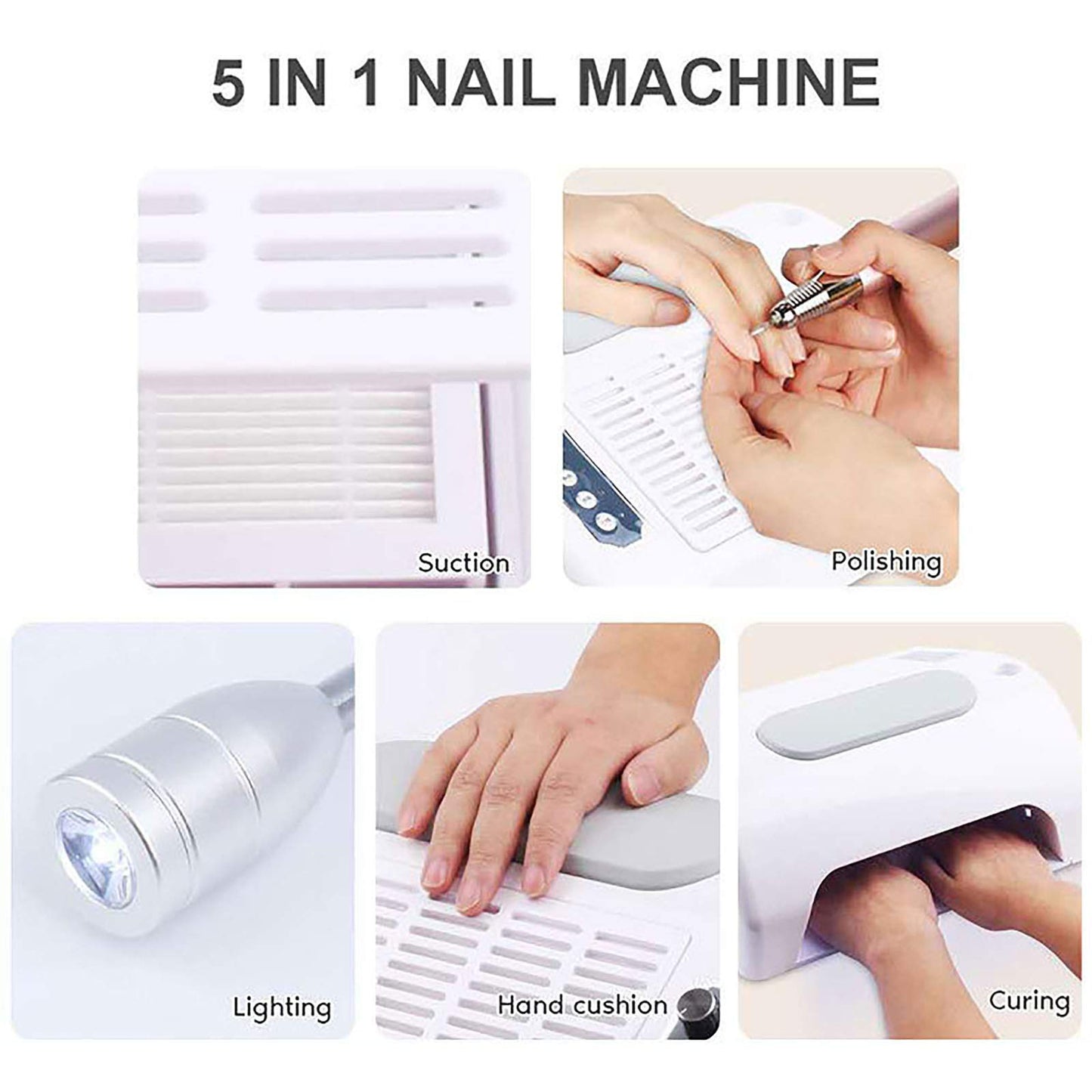 Kathring Nail Dryer Vacuum Multi-Purpose Manicure Machine, 5in1 UV Manicure Machine with 30,000rpm Electric Nail Drill, 96W UV LED Nail Lamp, 6W Table Lamp and Hand Pads for Salons and Homes