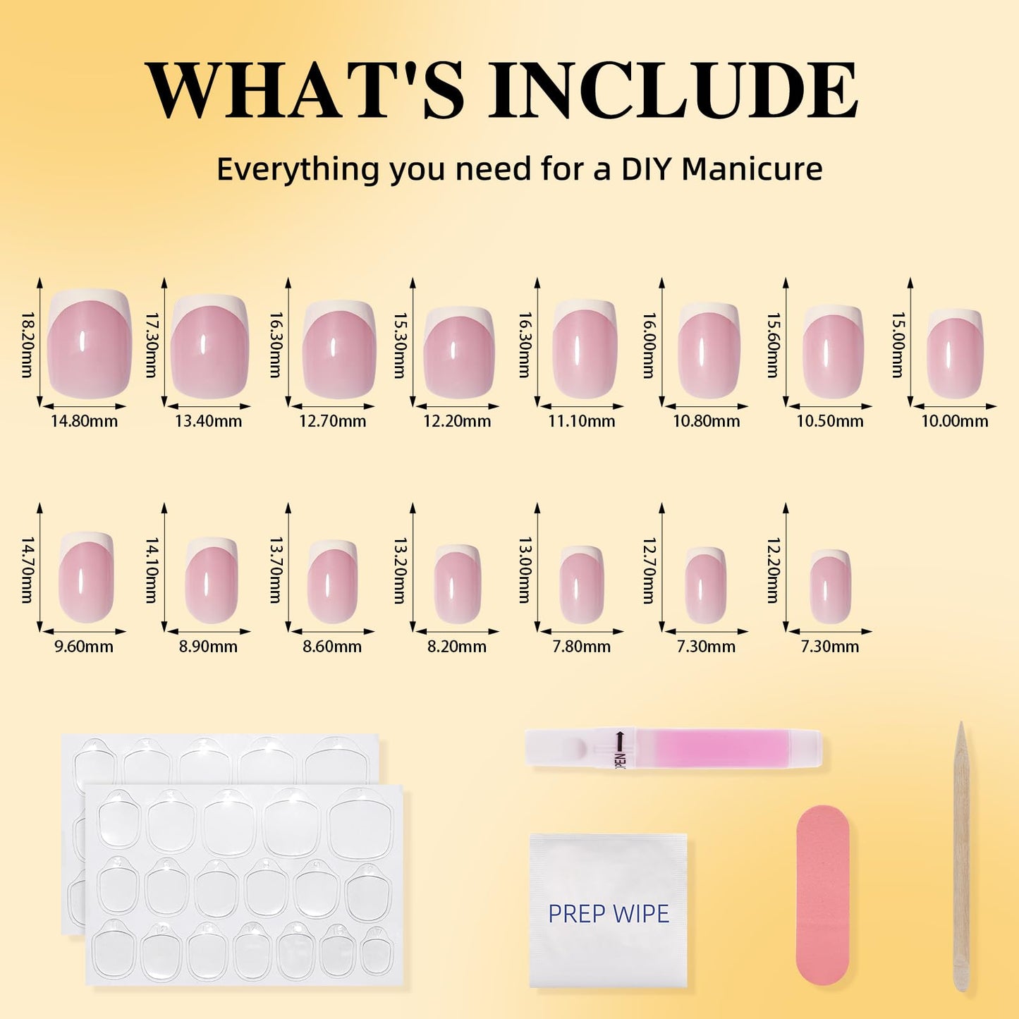 Leefrei French Tip Press On Nails - Short Square Press on Nails Pink White Tips Nails Press Ons for Women Fake Nails with Glue, Glossy Reusable Glue on Nail in 15 Sizes - 30pcs, Dusty Lavender