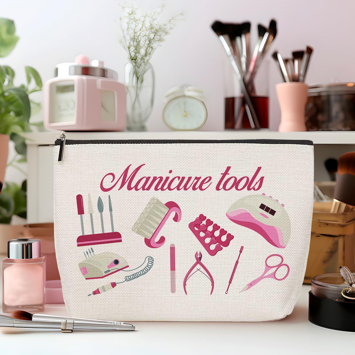 2 Pcs Nail Stuff Makeup Bag, Portable Pouch Purse Travel Essentials Organizer Cosmetic Bags for Women, Roomy Travel Makeup Toiletries Accessories, Christmas Birthday Gifts for Women