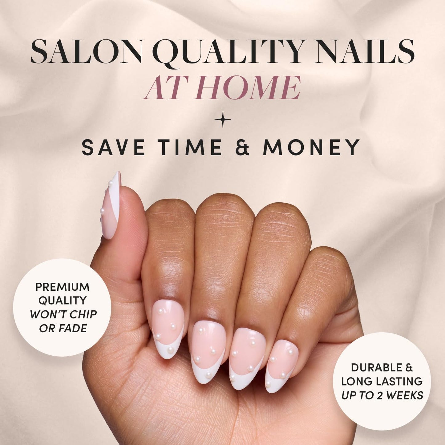 Glamnetic Press-On Nails Bundle - French Pearl & Fairy Dust | Short Almond French Tip Fake Nails with Pearl Accents | Short Oval Beige-Pink False Nails with a Metallic Finish | Reusable, Salon-Quality