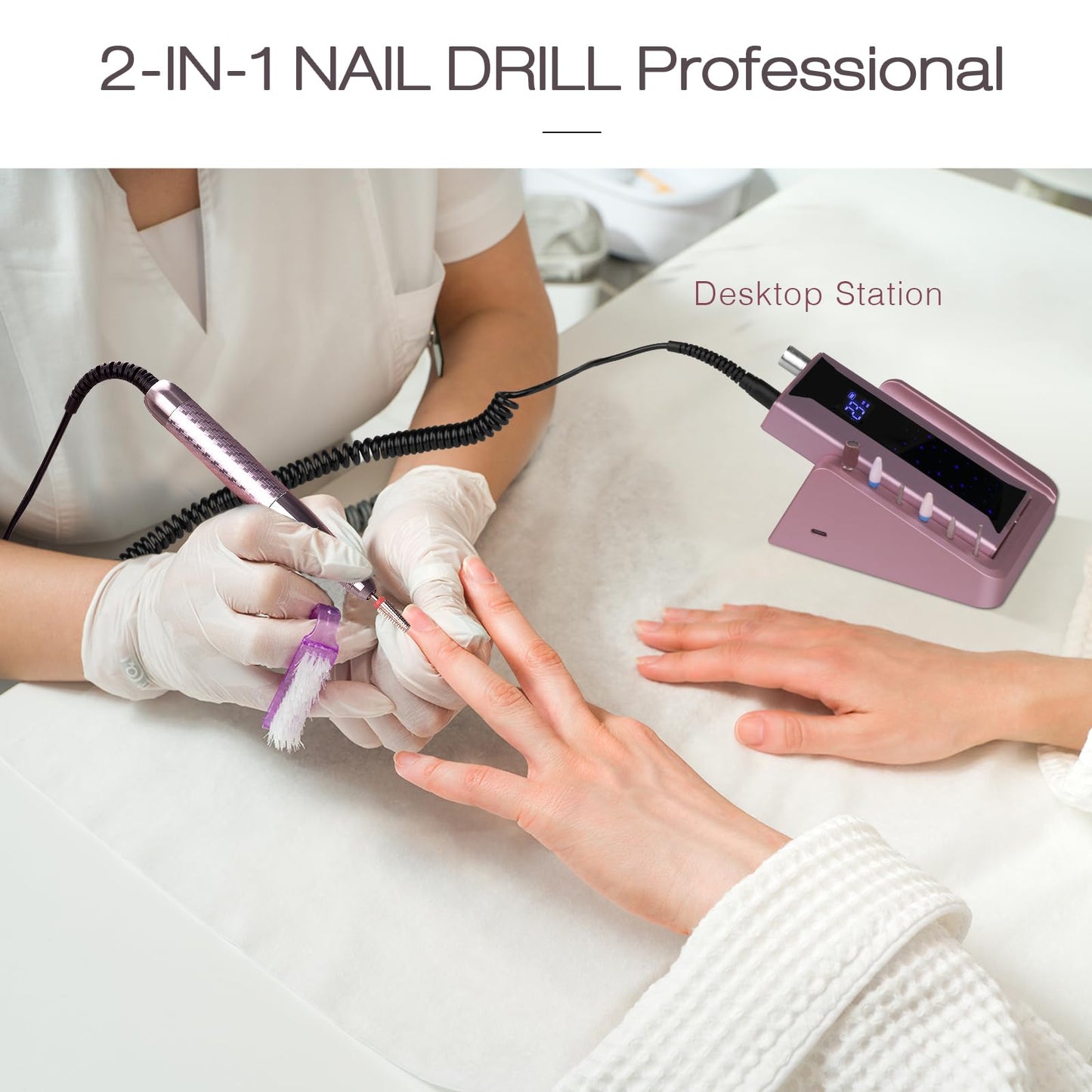 Professional Brushless Nail Drill, AZ GOGO 85W Cordless Electric Nail File 40000RPM Rechargeable Portable Nail Drill Machine for Gel/Acrylic Nails Salon Level （Rose Gold