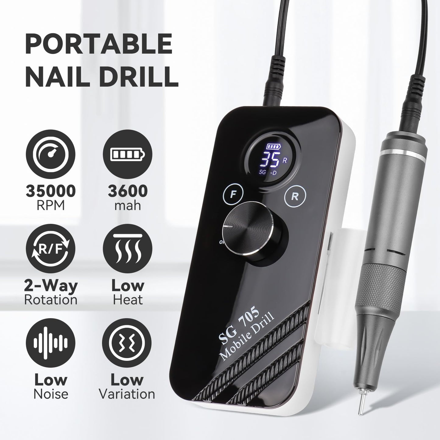 SG705 Mobile Drill Professional Acrylic Nail Tools Set - Complete Kit for Nail Art, Sculpting, and DIY Manicure High-Quality Nail Brushes, Files, Tips, and Accessories - Ideal for Salon or Home Use