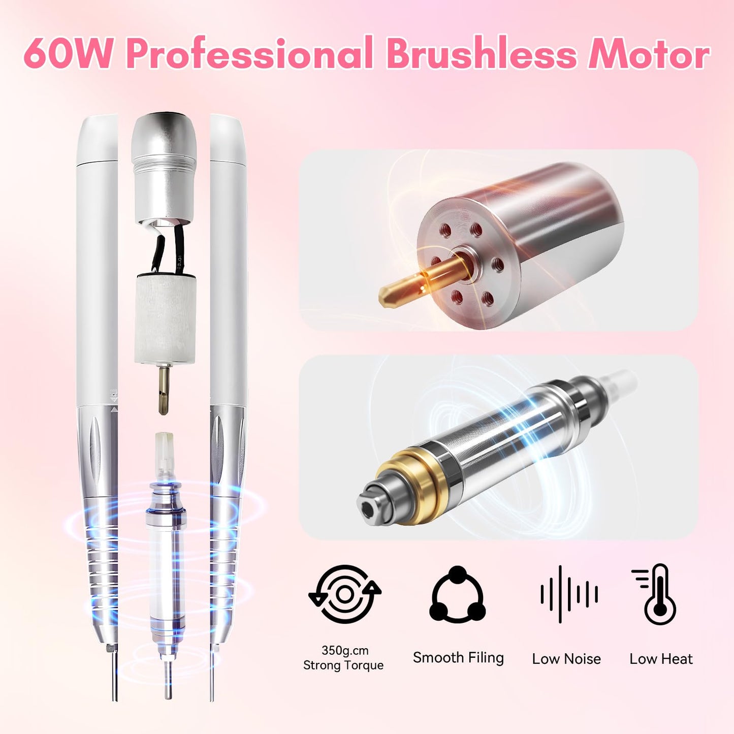 Makartt Nail Drill Professional, 35,000RPM Electric Nail File for Acrylic & Gel Removal, 60W Brushless Coreless Motor, 2-in-1 Desktop & Portable, LCD Display, Rechargeable, Quiet, F&R, Nouvella Black