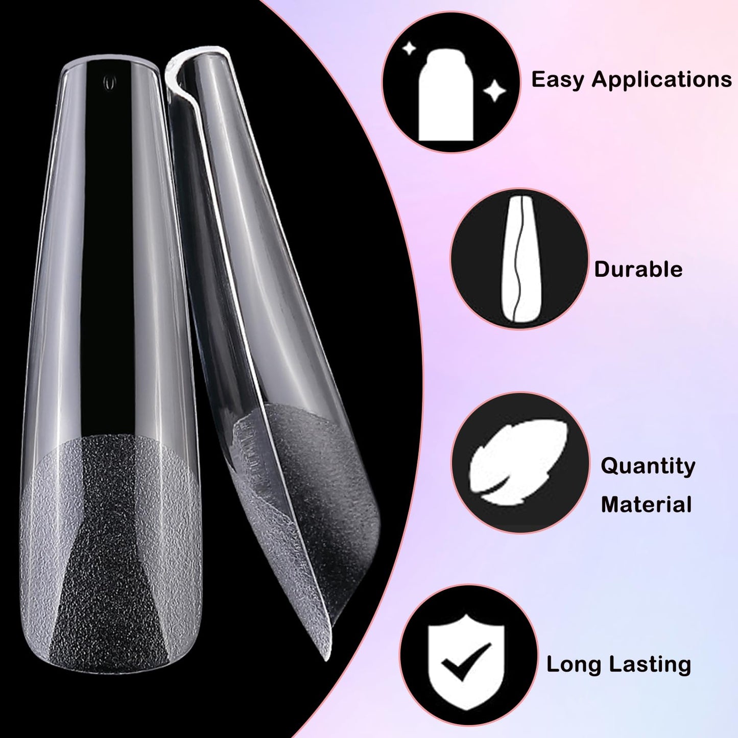 LoveOurHome 240pc XXL Coffin Nail Tips Clear Fake Nails Extra Long Press on Nails Coffin Acrylic Nail Full Cover Ballerina Artificial Fingernail Soft Gel False Nails 12 Sizes for Gel Nail Extension