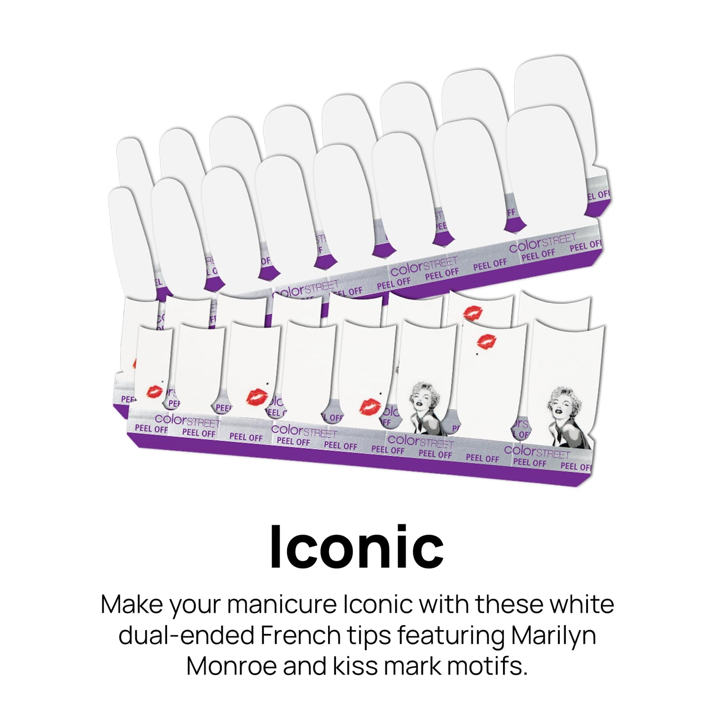 Color Street - Iconic - White French Tip Nails with Marilyn Monroe & Kiss Mark, Real Nail Polish Strips, Hollywood Manicure Style - 16 Double-Ended Strips
