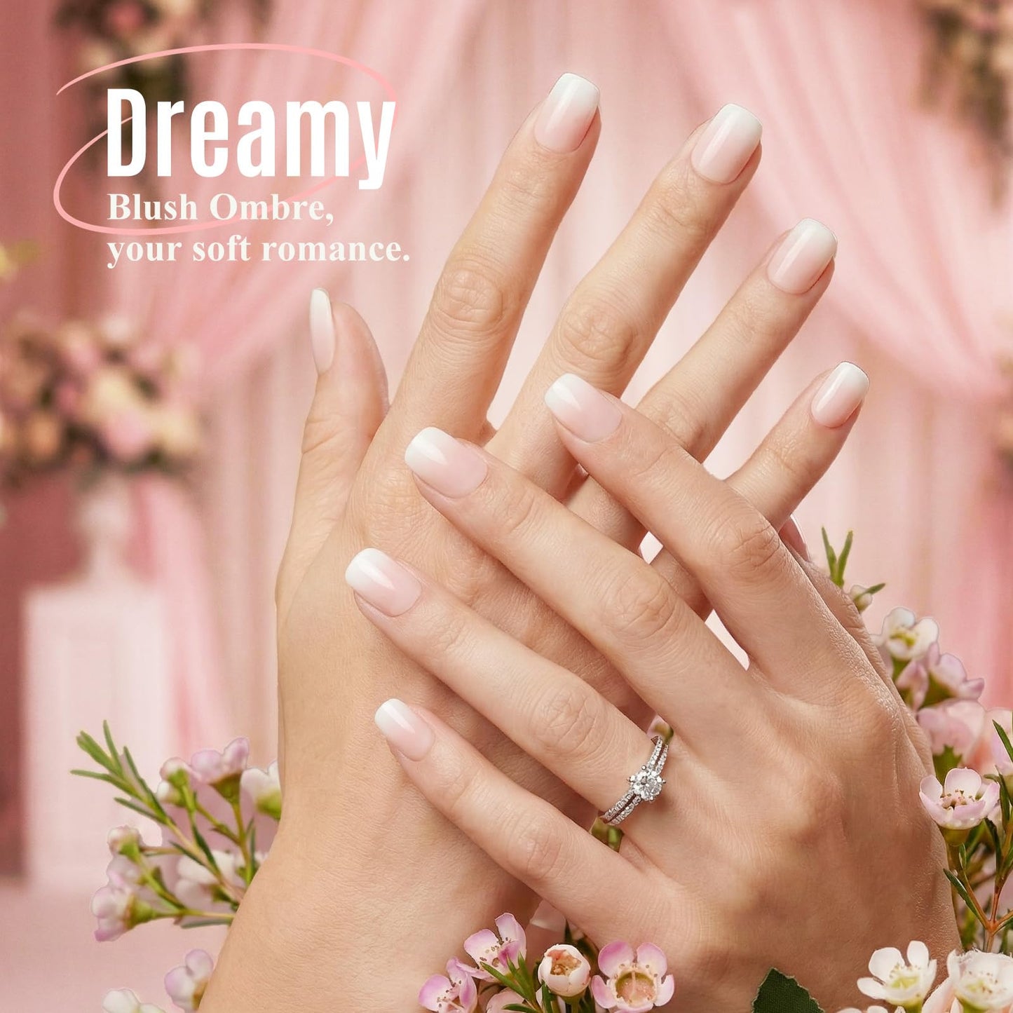 Bioday Ombre Press on Nails Short Square, Soft Gel Nude Pink Fake Nails Press on with Glue, 30Pcs Reusable Stick on Nails in 15 Sizes, Salon Quality False Nails for Women Spring Summer Vacation Gift