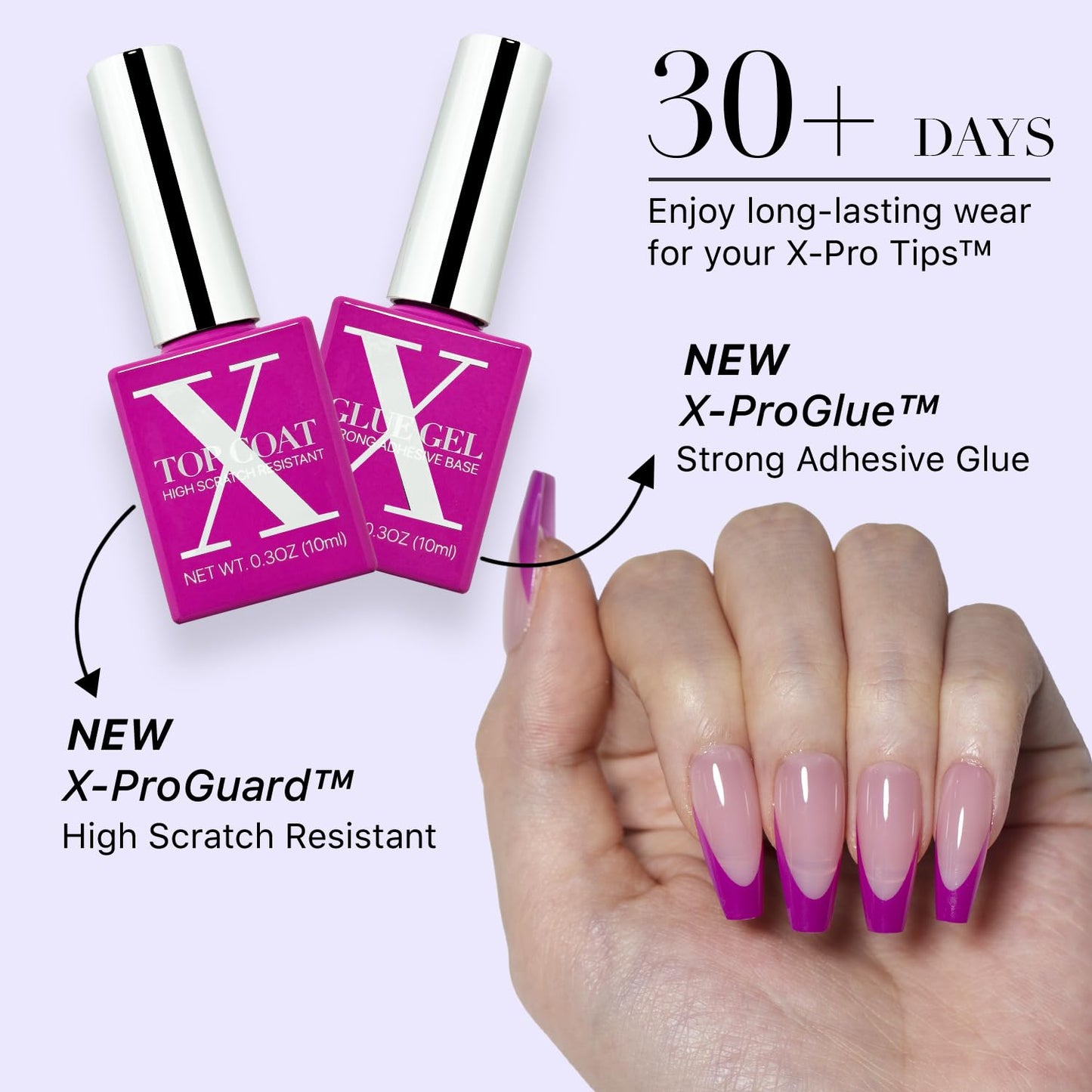 SXC Cosmetics French Tip Press On Nails – Purple Series, Extra Short Square, X-Pro Tips Starter Kit | 150PCS, 15 Sizes, 5 Styles, Beginner-Friendly