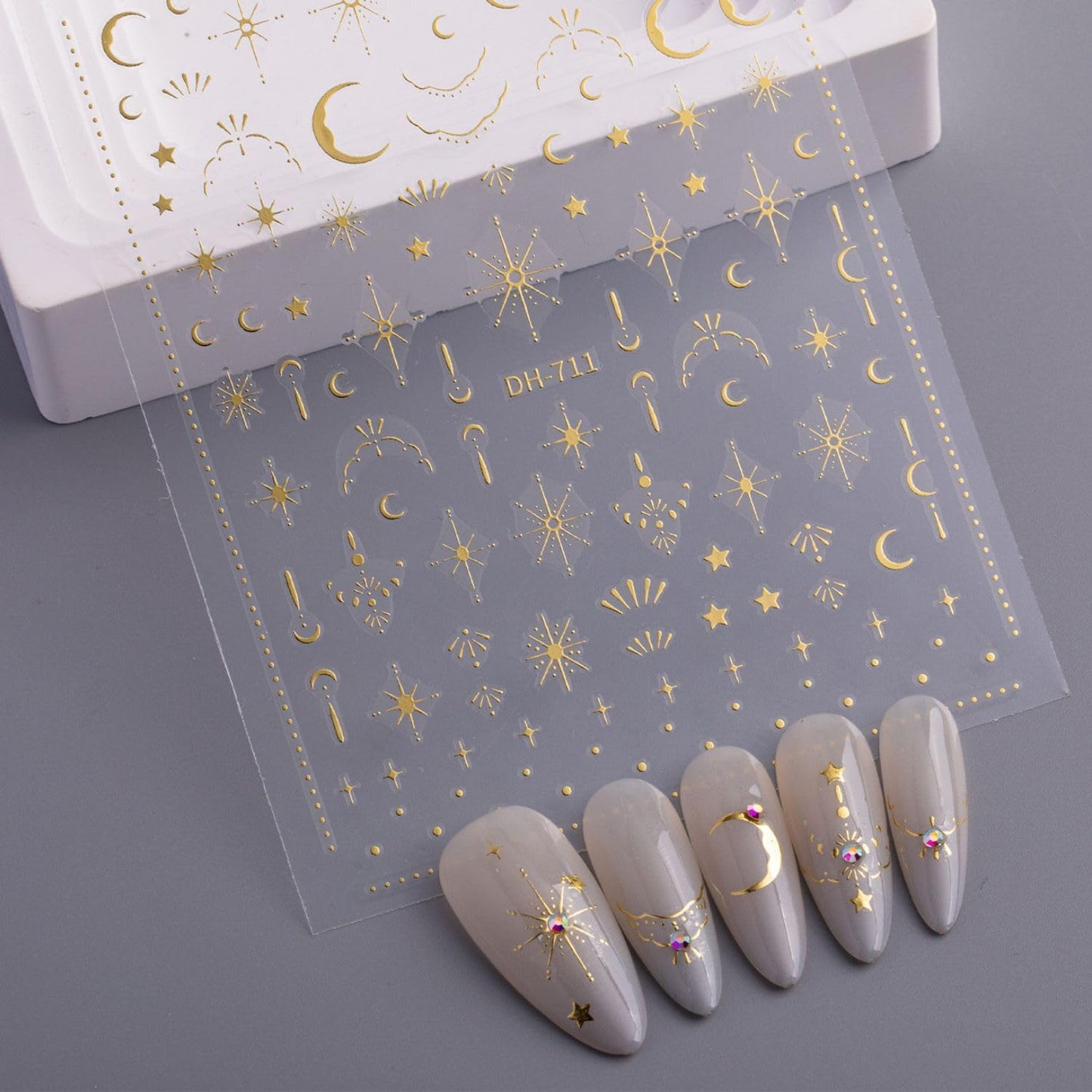 Gold and Silver Nail Stickers Star Moon Sun Nail Decals Celestial Galaxy Design Self Adhesive Nail Art Stickers for Women Nails Art Supplies Decoration 4 Sheets WYFHDT