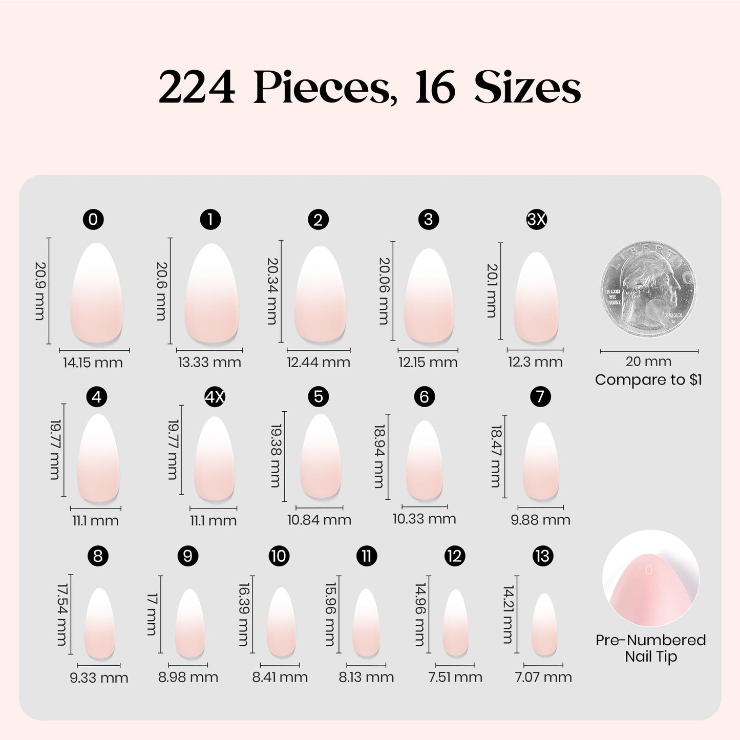 Beetles Ombre Short Almond Press on Nails - Cloud Fade | 224 Pcs Nude Gel Nail Tips, Peach Press ons Fake Nail Tips, Soft Nail Gel False Nails Art DIY Gifts For Women