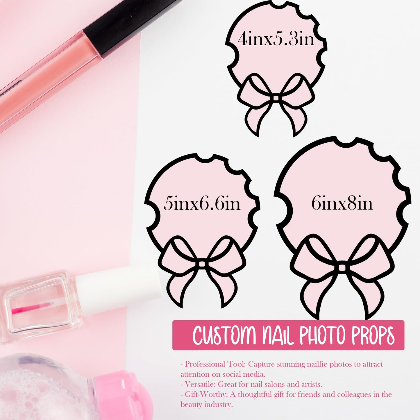 Jasilon Custom Nail Photo Props, Acrylic Nail Picture Props Personalized Logo Nail Tech Decor Plate Nailfie Disk with Social Media Salon Nail Display Stand Nail Polish Display Gifts for Nail Artist