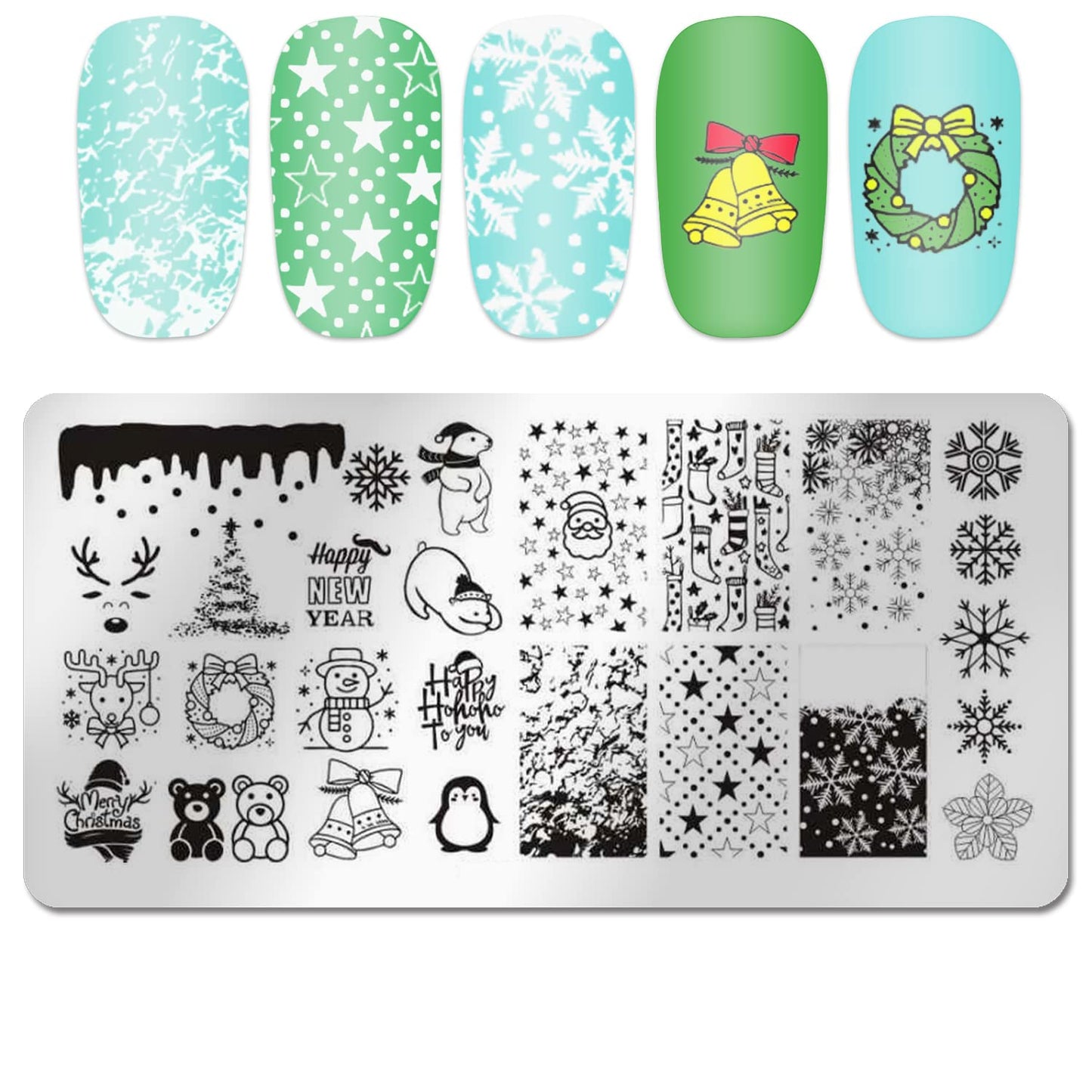 DANNEASY 6 Pieces Christmas Nail Stamping Plate Nail Stamps Snowflake Santa Claus Nail Stencils Holiday Plates for Nails Design Manicure Template Acrylic Nail Art Accessories