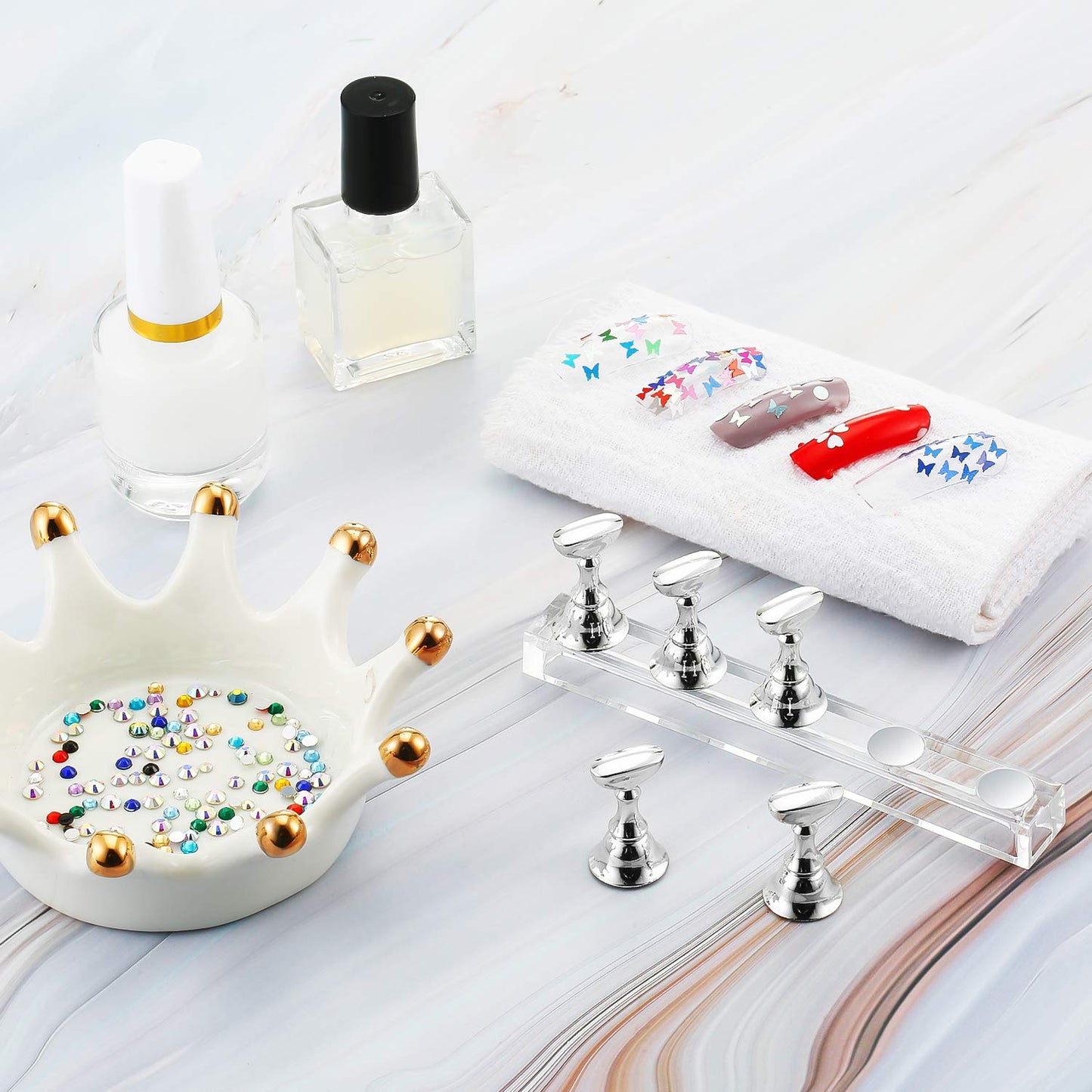 Blulu 6 Sets Magnetic Nail Tip Display Holder Acrylic Display Stand Nail Tip Practice Art Training Stand for DIY Manicure Fingernail Salon(Silver)