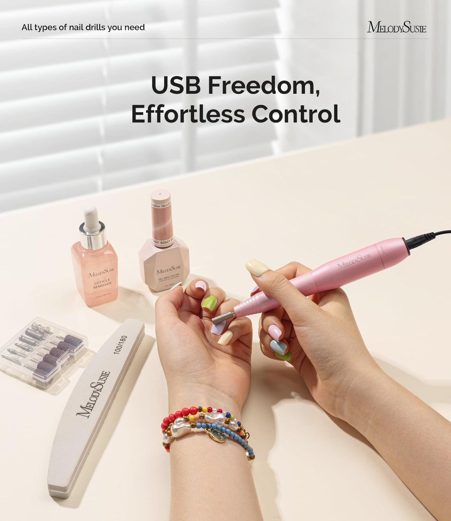 MelodySusie Pen-Shaped Portable USB Nail Drill, PC120I 20000RPM Electric Nail File with Compact Design for All Nail Care, Manicure Polishing, Shaping & Gel Removal at Home for Beginners