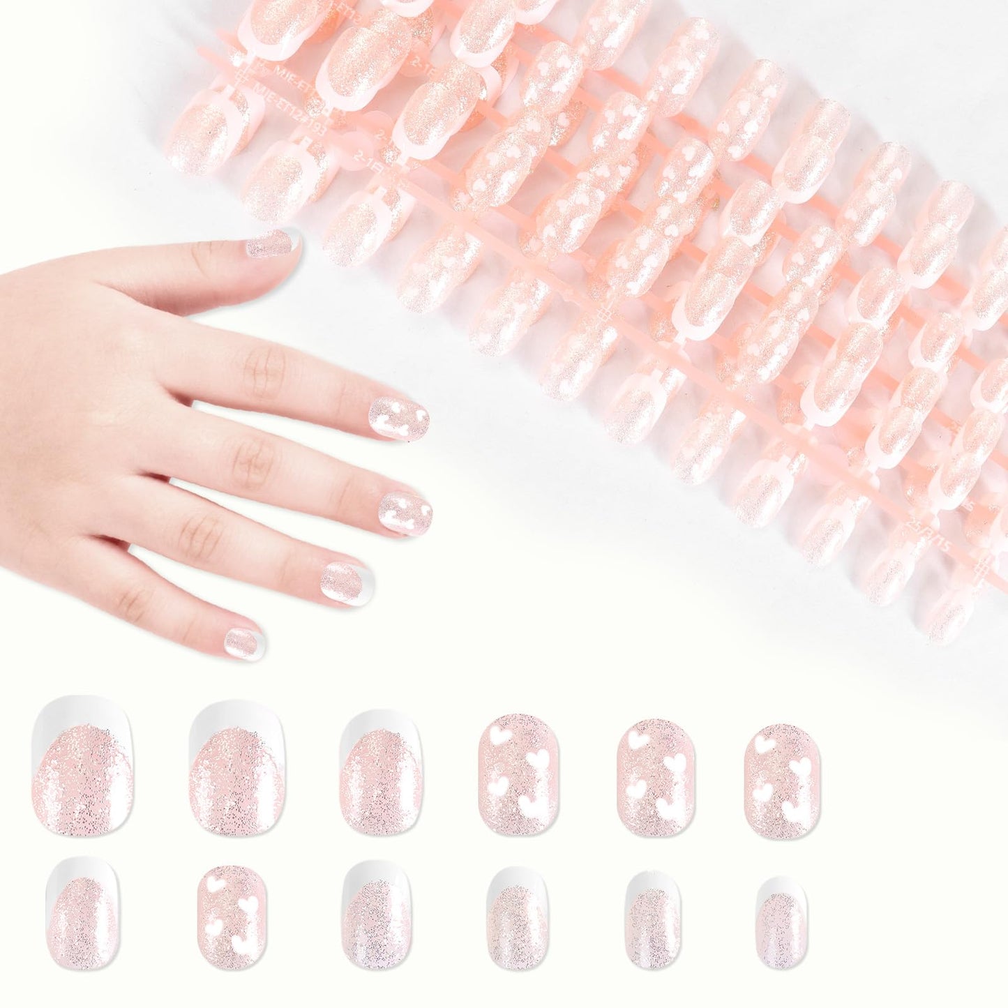 SIUSIO 120pcs 5 Pack Children Acrylic Fake Nails Press on Full Cover Short False Nail Art Kits Set Surprise Gift for Kids Little Girls Women - Glitter Hearts