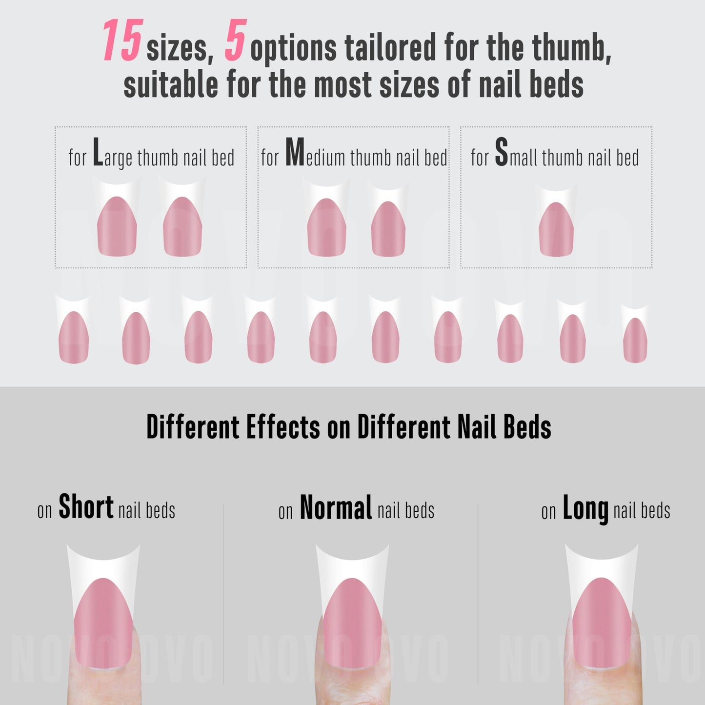 NOVO OVO Halloween White French Tip Duck Feet Nail Tips BERRY PINK Full Cover Press on Acrylic with Moon Curve, Thick Medim Long Pre-Etched Matte Wide Soft Gel False Nail Extension x 15 Sizes 150 pcs