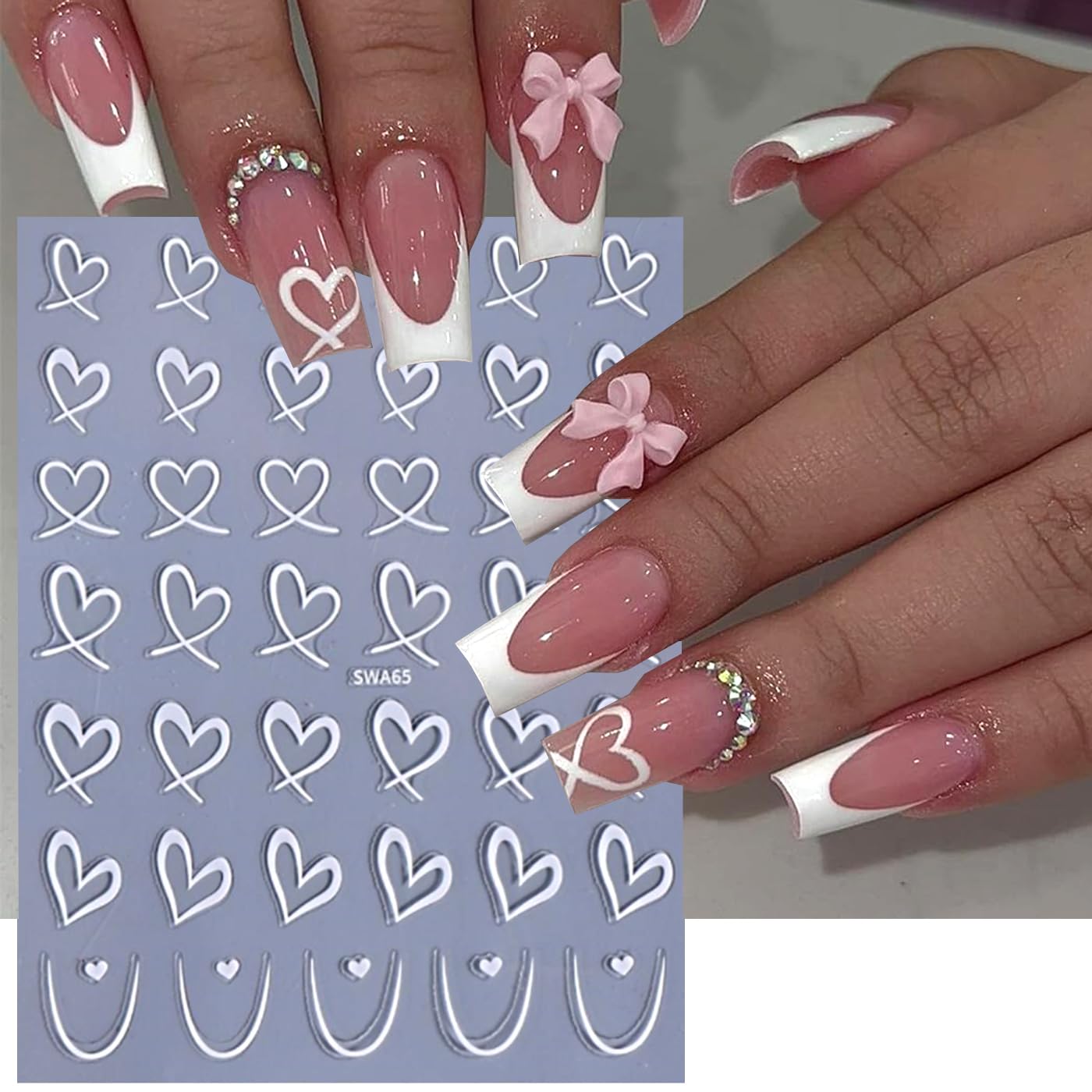 Valentine's Day Nail Art Sticker Set Nail Supplies Hearts Nail Decals 3D Self Adhesive Love Hollow Peach Heart Shaped Nail Design Valentine French Sticker for Women Valentine Holiday Nail Decoration