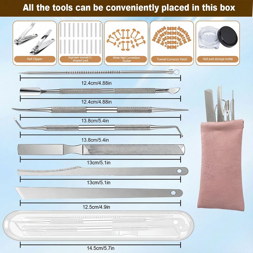 Ingrown Toenail Corrector Kit with File & Lift Tools, Professional Pedicure Care for Ingrown Nails, Toenail Correction Set for Men, Women and Elderly at Home – Complete Toenail Maintenance Tool