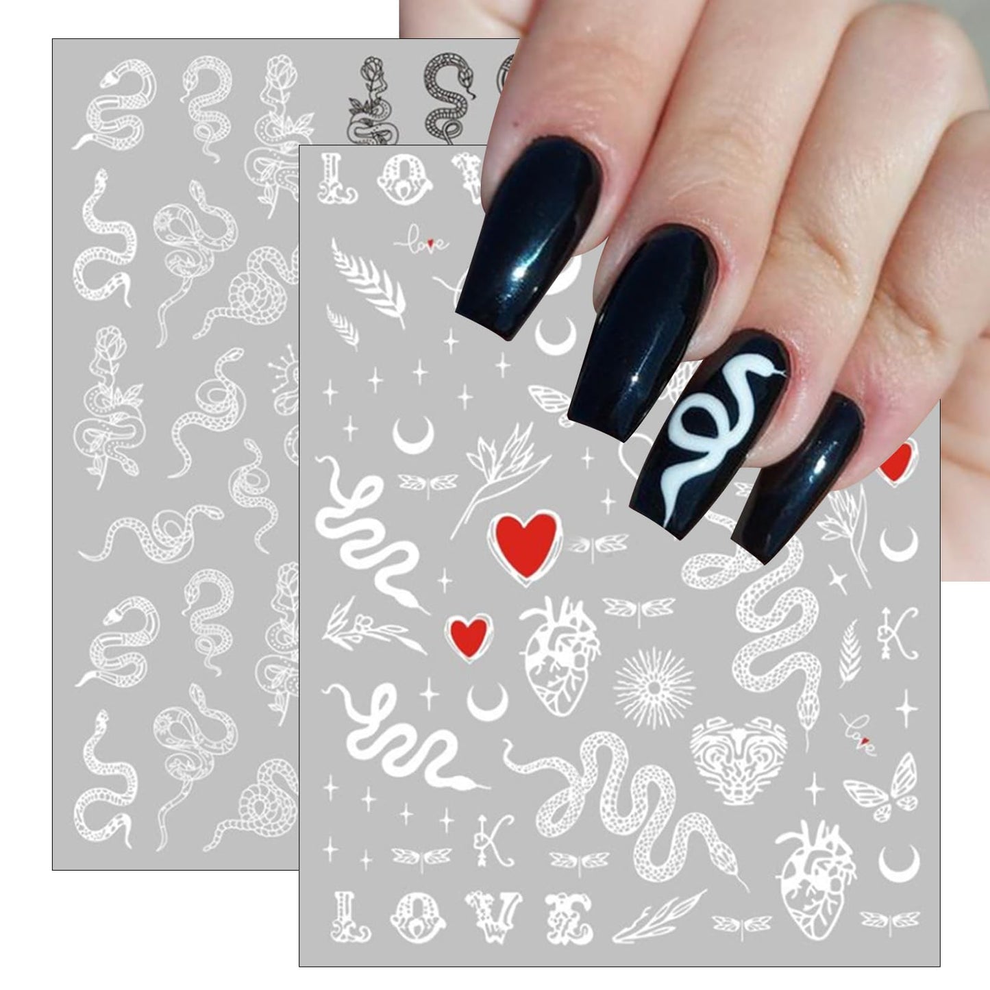 5 Sheets Snake Nail Art Stickers 3D Self-Adhesive Animal Nail Sticker Cartoon Snake Design Nail Decals for Women Girls Animal Manicure Tips DIY Nails Accessories