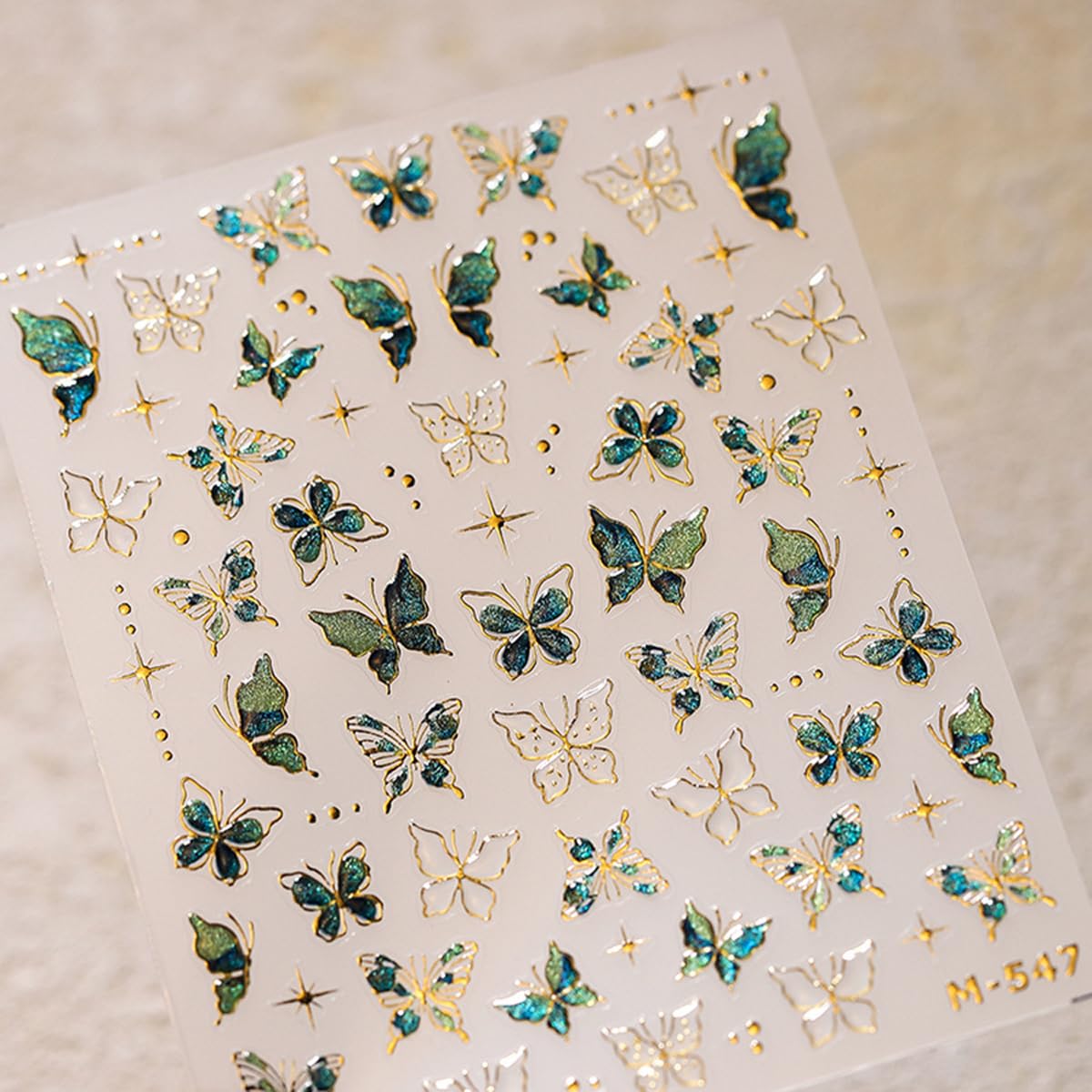 Green Butterfly Nail Stickers 5D Embossed Nail Art Butterfly Nail Decals with Gold Accent Spring Stickers for Nails Designs Self Adhesive Nail Art Supplies for Women Girls DIY Manicure 1 Sheet